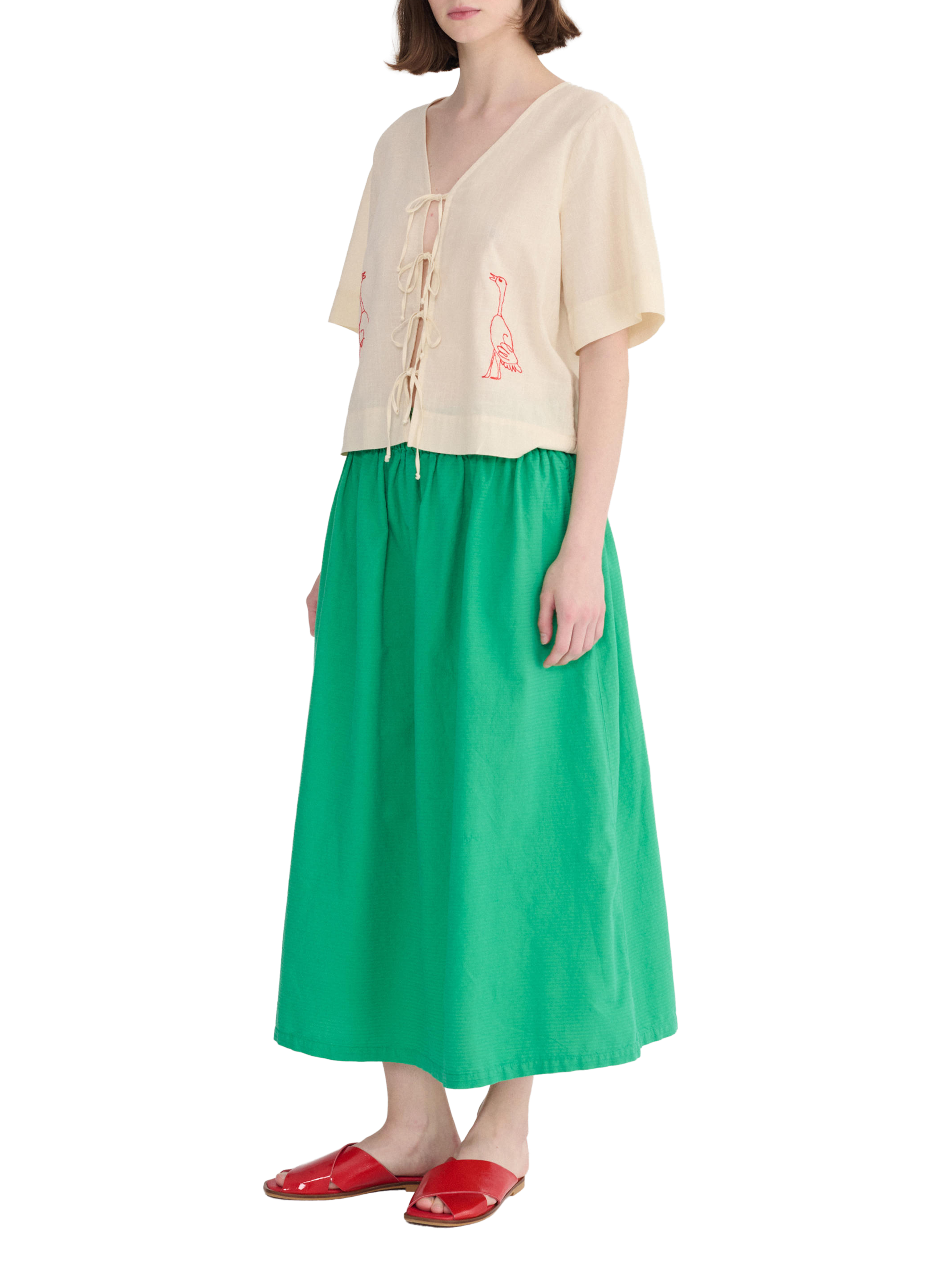 Blouse met strik en borduurwerk BOBO CHOSES Beige