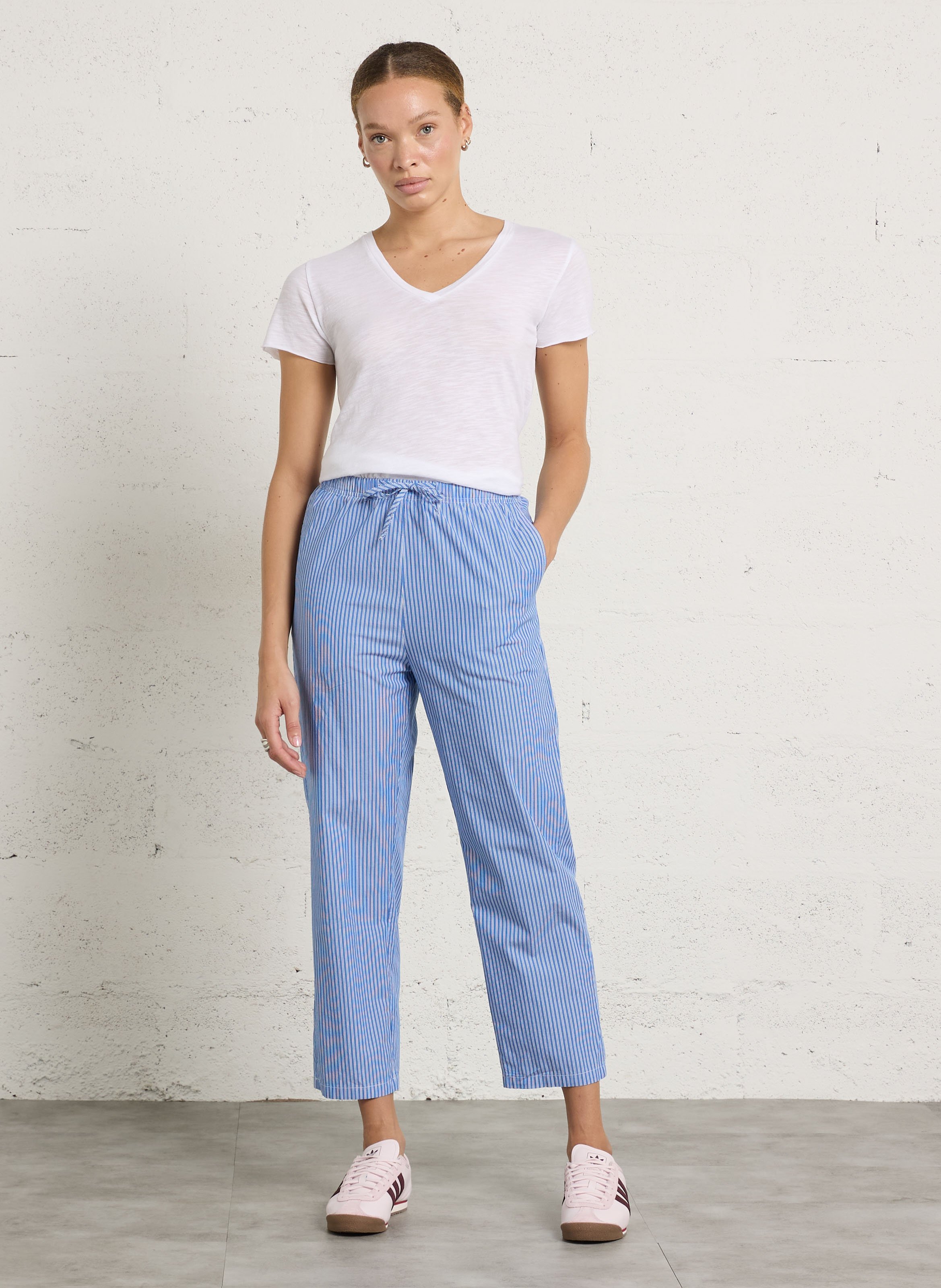 Pantalon carotte en coton rayé zatybay AMERICAN VINTAGE Bleu
