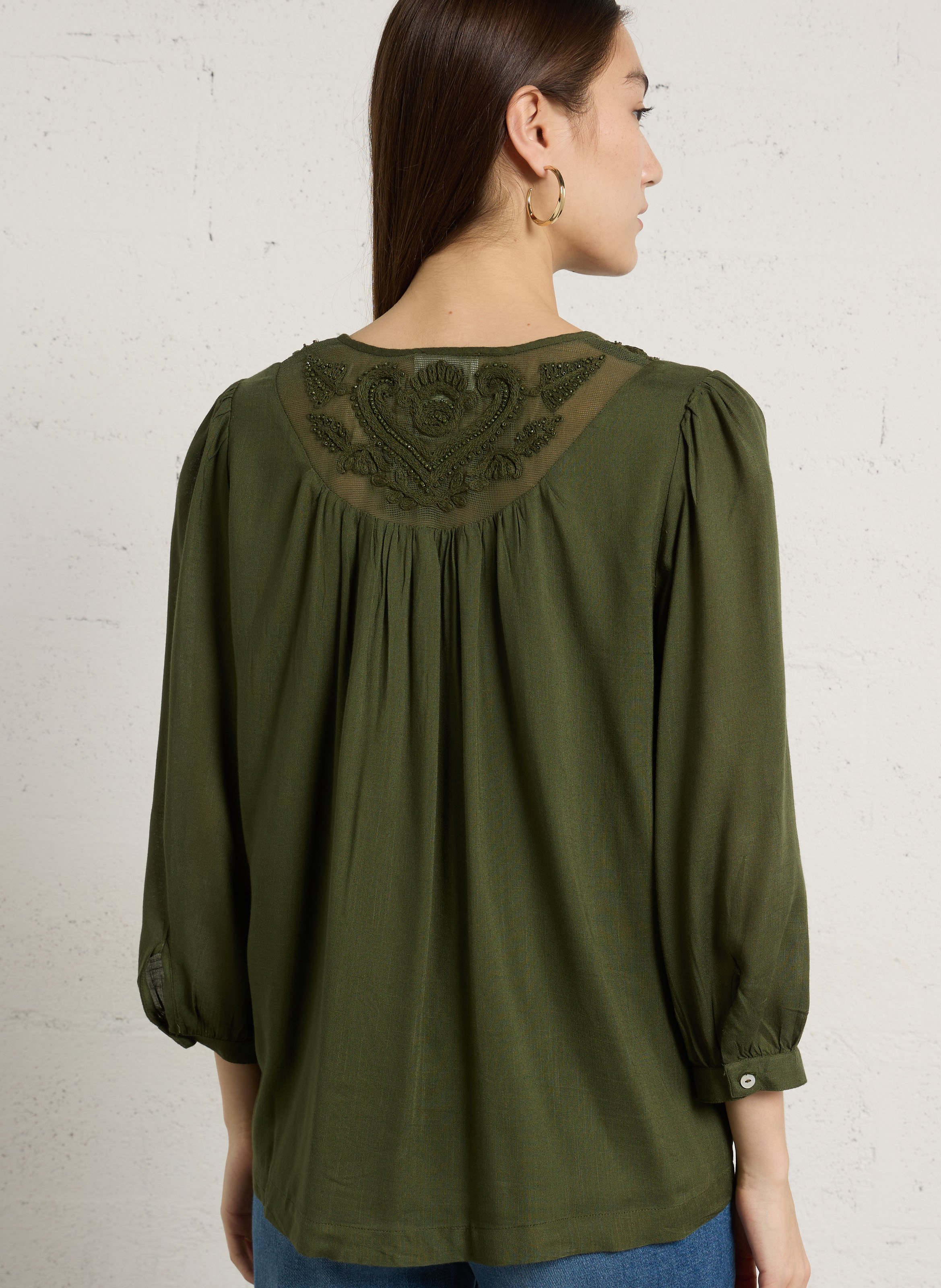 Blouse col v brodé dorian | Kaki MAISON 123 Femme