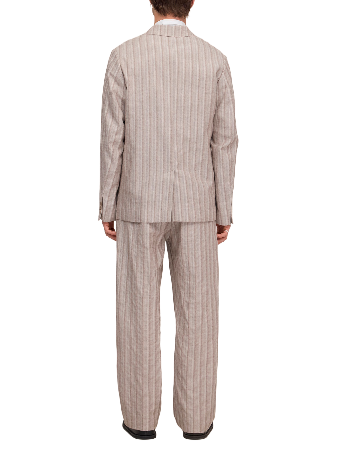 Gerader gestreifter Leinen- und Baumwollblazer NN.07 Braun