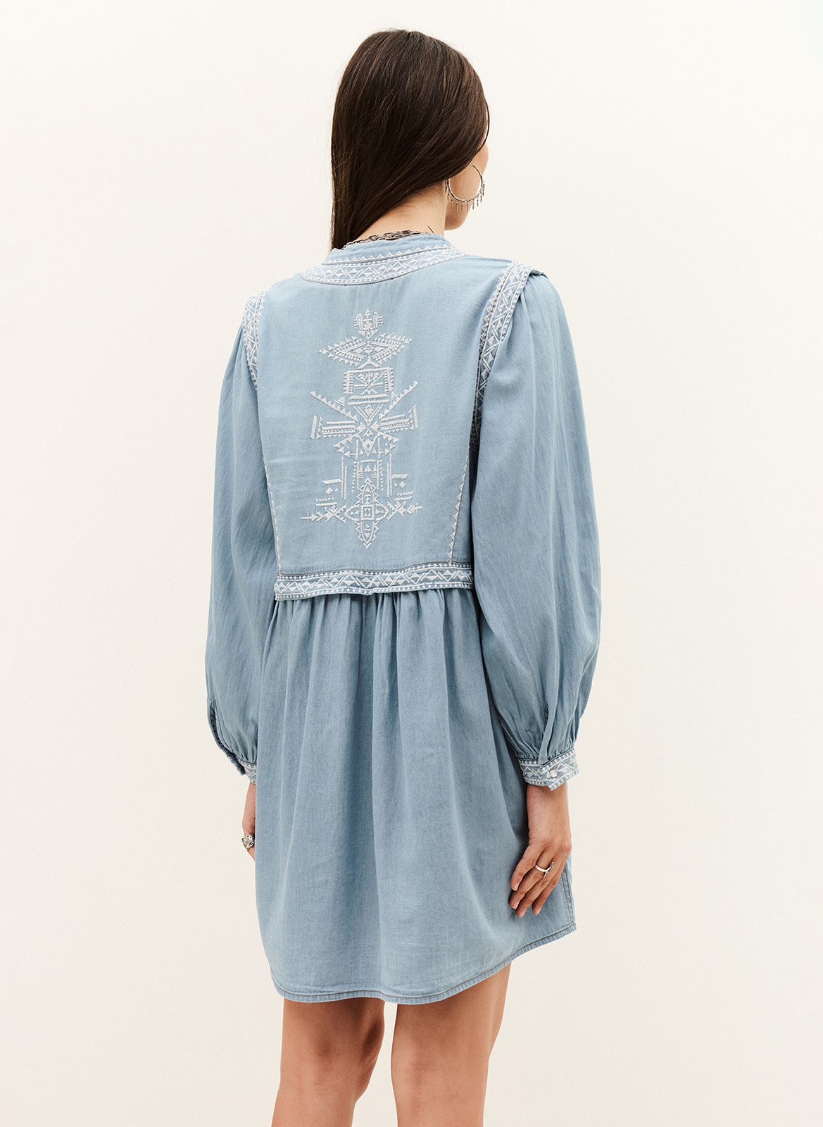Robe courte col v en coton brodé laena BA&SH Bleu