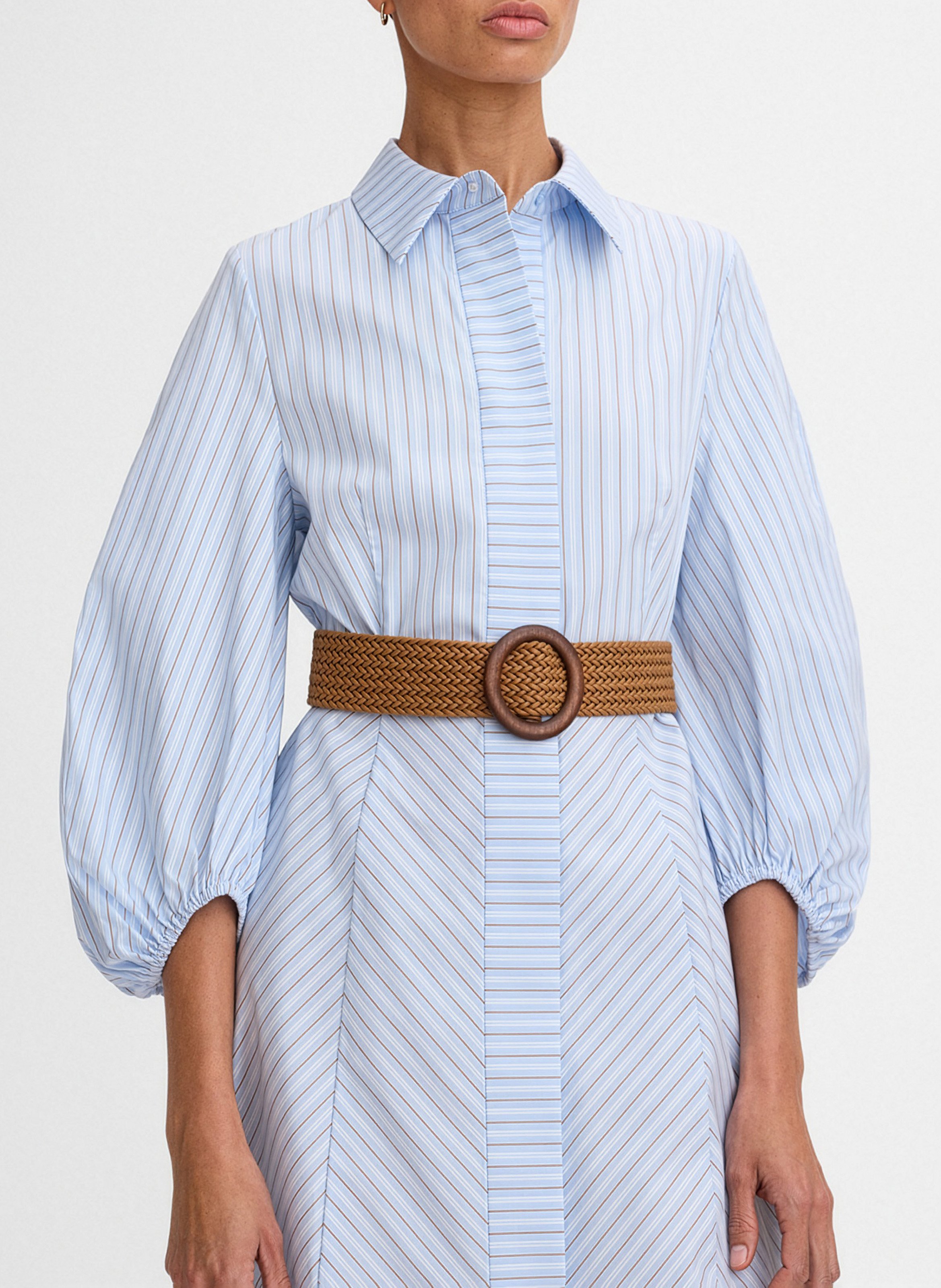 Robe chemise col classique en coton mélangé rayé prune SIMORRA Bleu