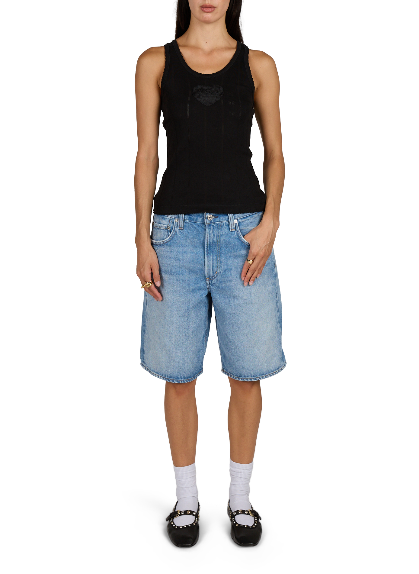 Débardeur à logo en coton GANNI Noir