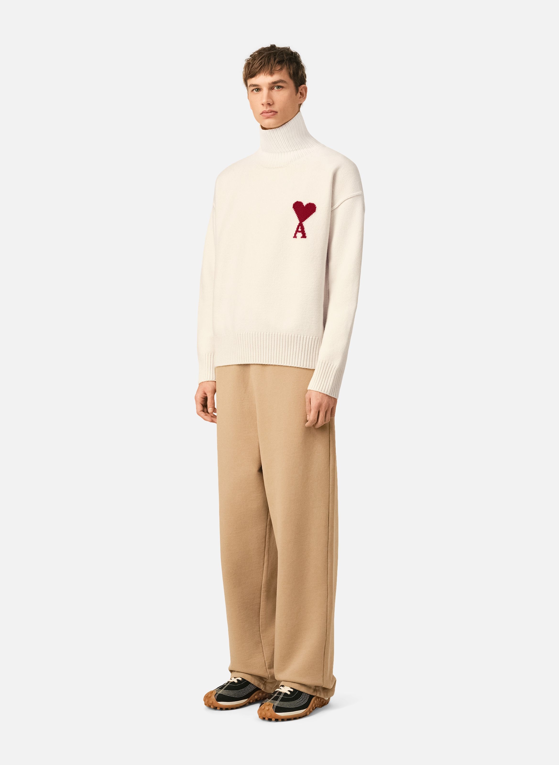 Pull col cheminée ami de coeur en laine unisexe AMI PARIS Blanc