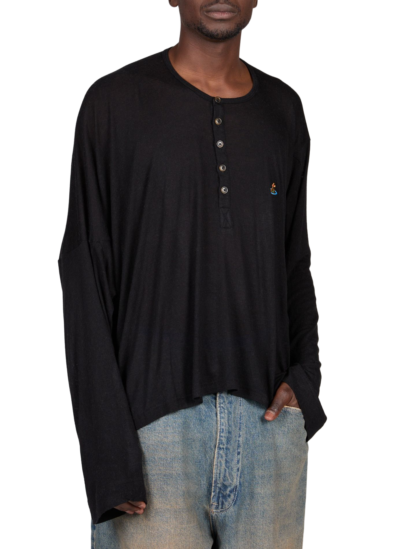 Maglietta ampia a maniche lunghe con logo ricamato VIVIENNE WESTWOOD Nero