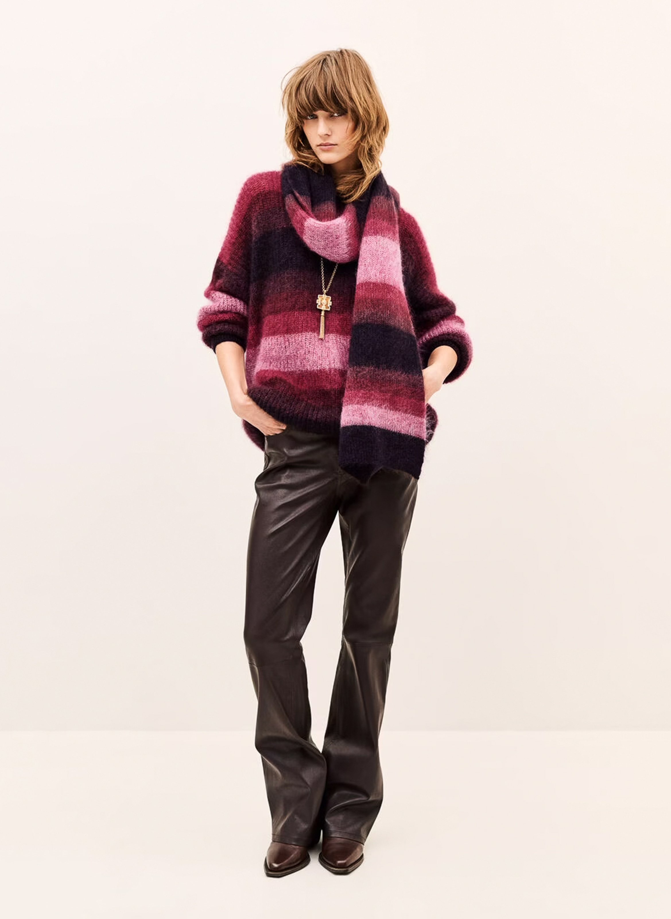 Pull ample col rond rayé en laine mélangée rivas BA&SH Violet
