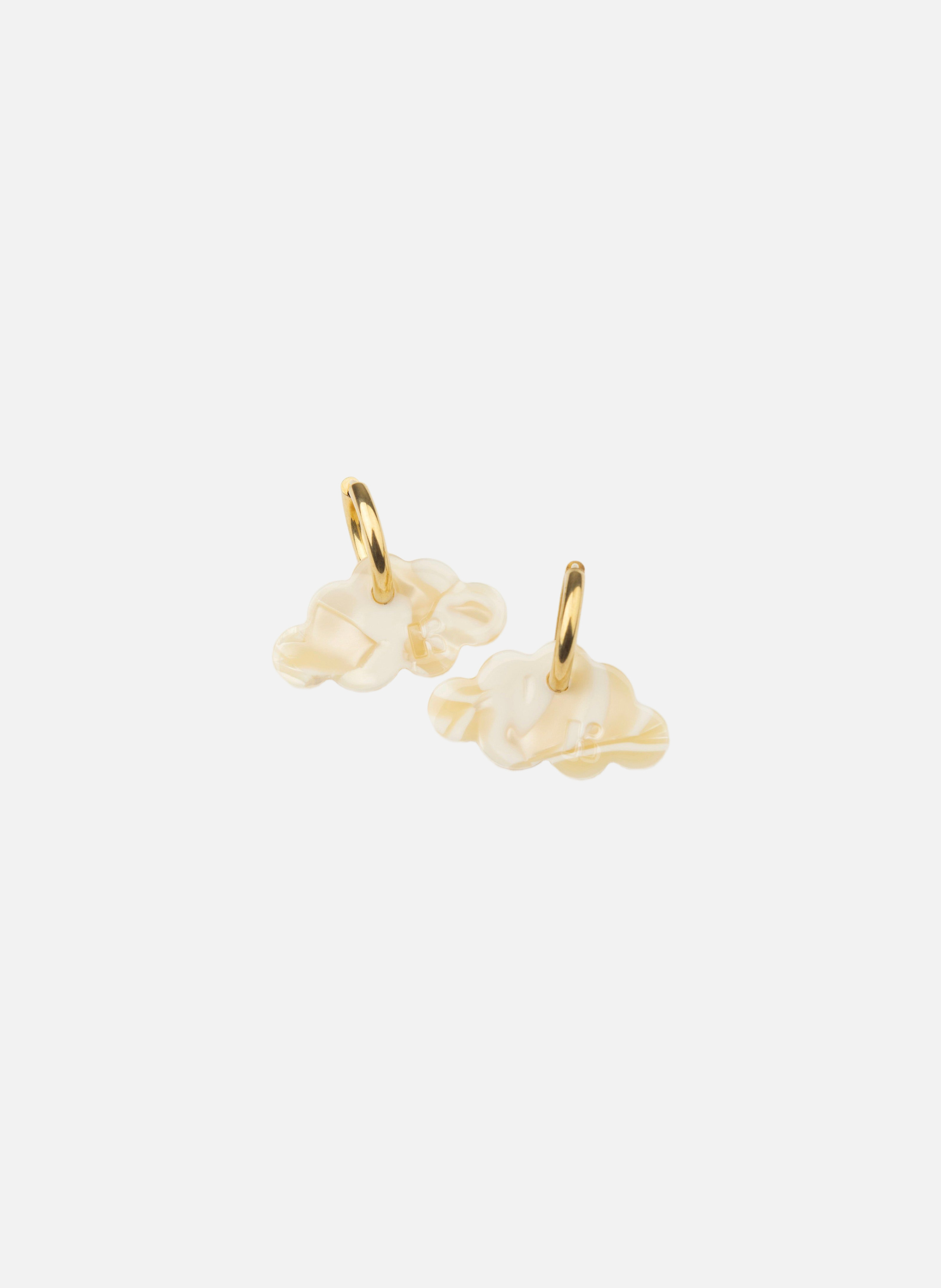 Boucles d'oreilles nuage avec anneaux en acier inoxydable doré KURAGE GINZA Beige