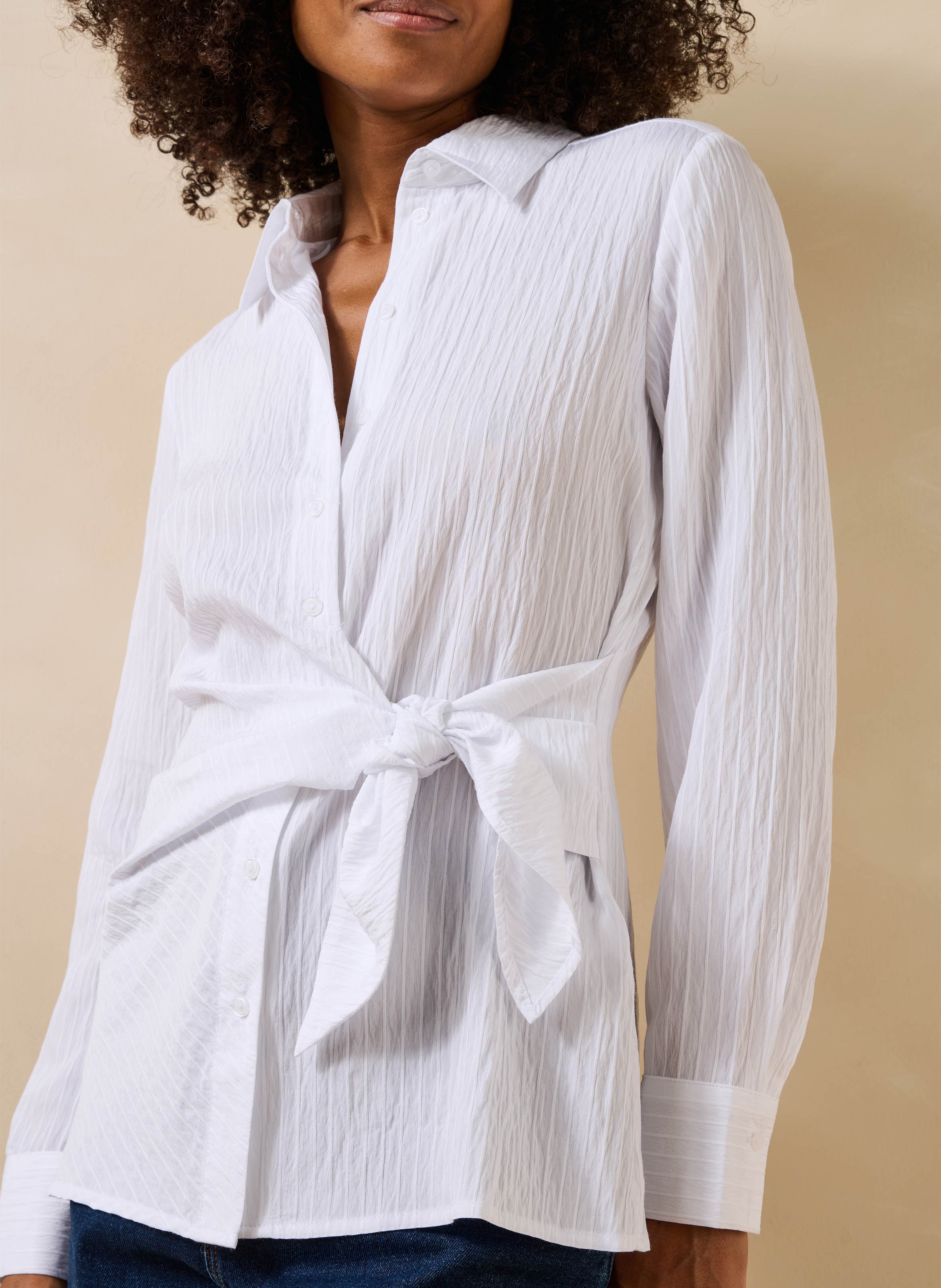 Blouse met klassieke kraag en splitten LA FEE MARABOUTEE Wit