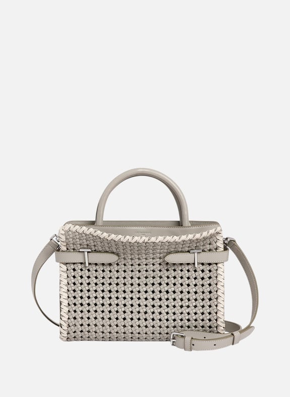 Sac à main moyen modèle emie en cuir lisse tressé Gris by LE TANNEUR LE TANNEUR Sac à main moyen modèle emie en cuir lisse tressé Gris