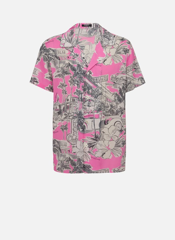 Chemise pyjama à manches courtes en soie imprimée miami Rose by BALMAIN BALMAIN Chemise pyjama à manches courtes en soie imprimée miami Rose