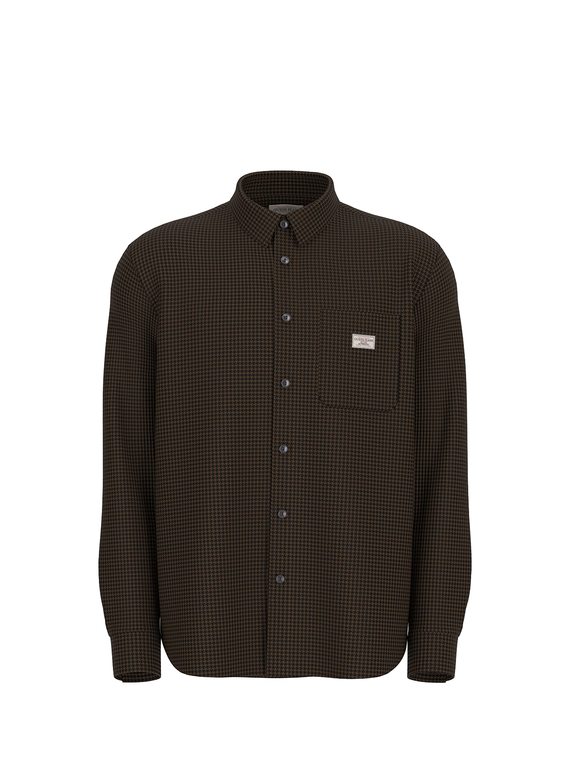 GUESS Chemise pied-de-poule col classique en coton Brown