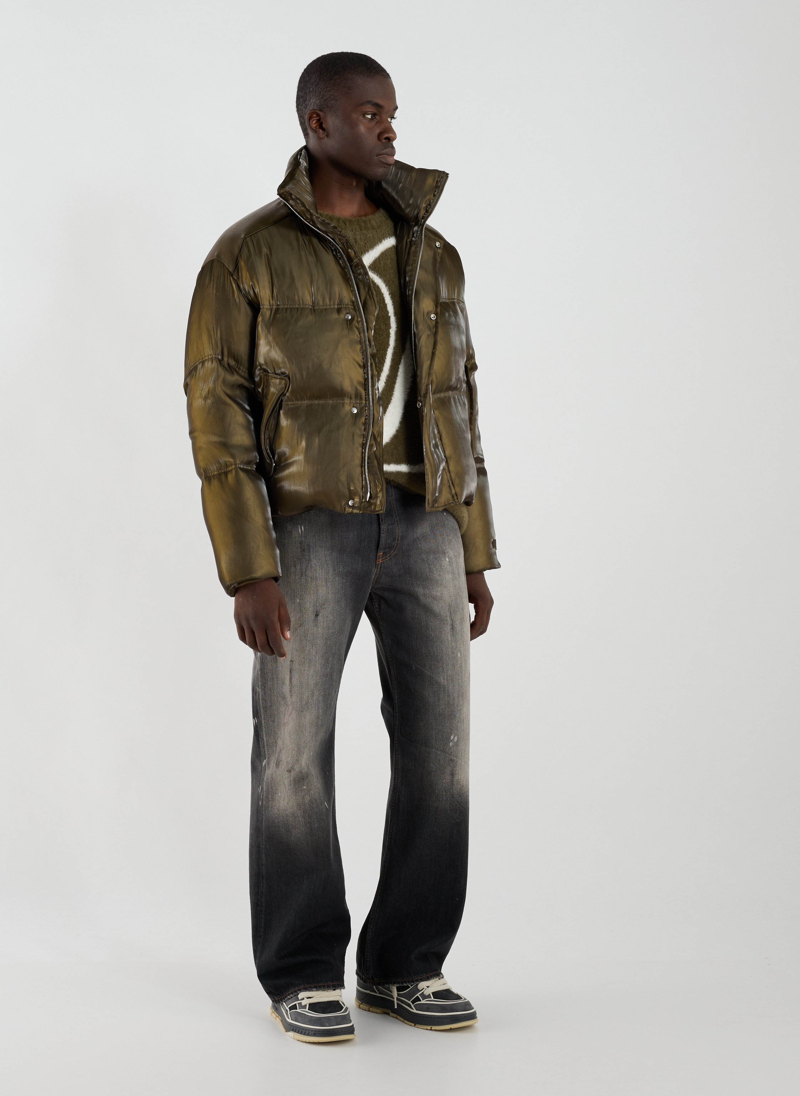 Satin high neck puffer jacket ONLY THE BLIND Green