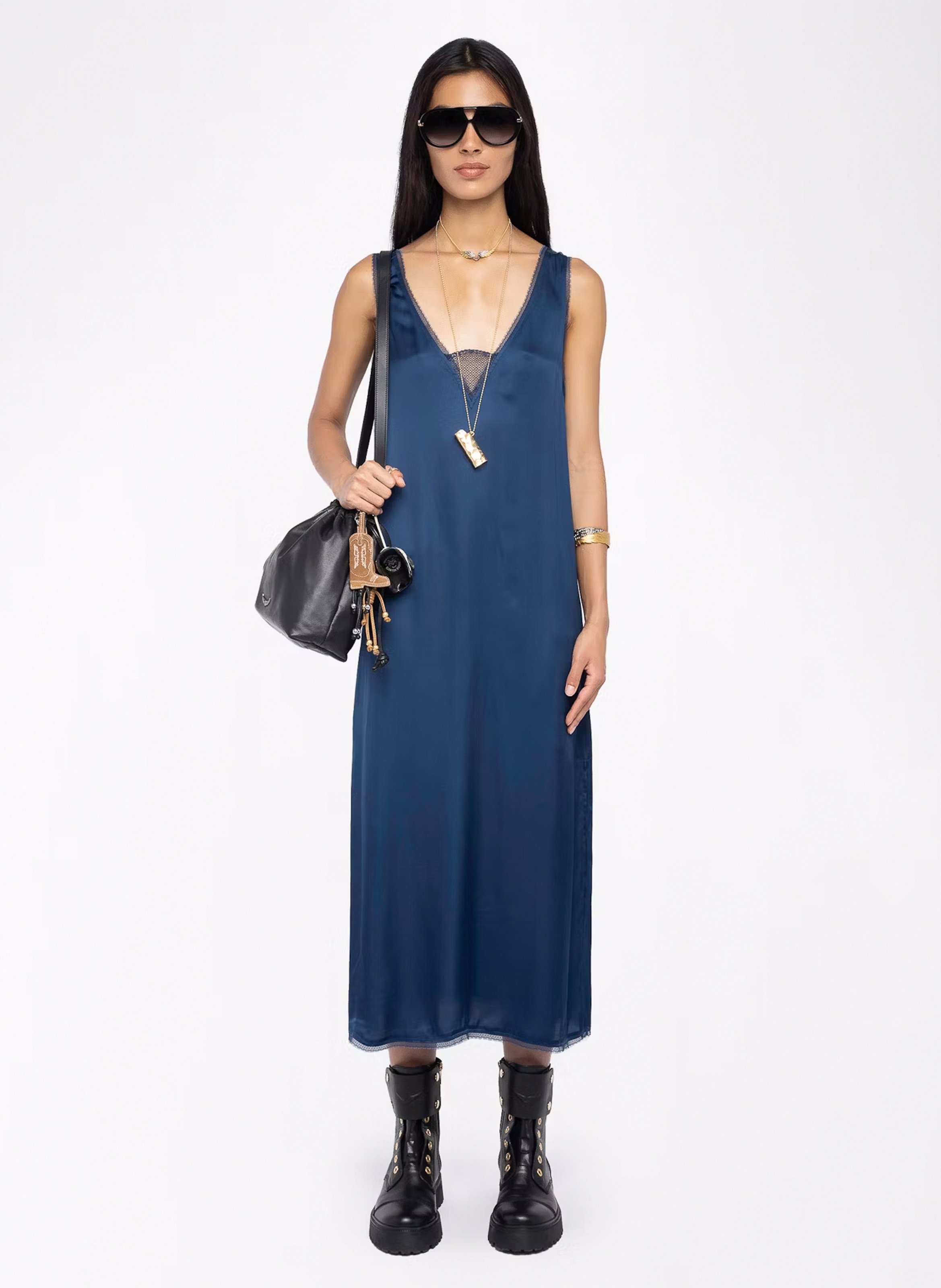 Robe midi col v satinée renzo ZADIG&VOLTAIRE Bleu