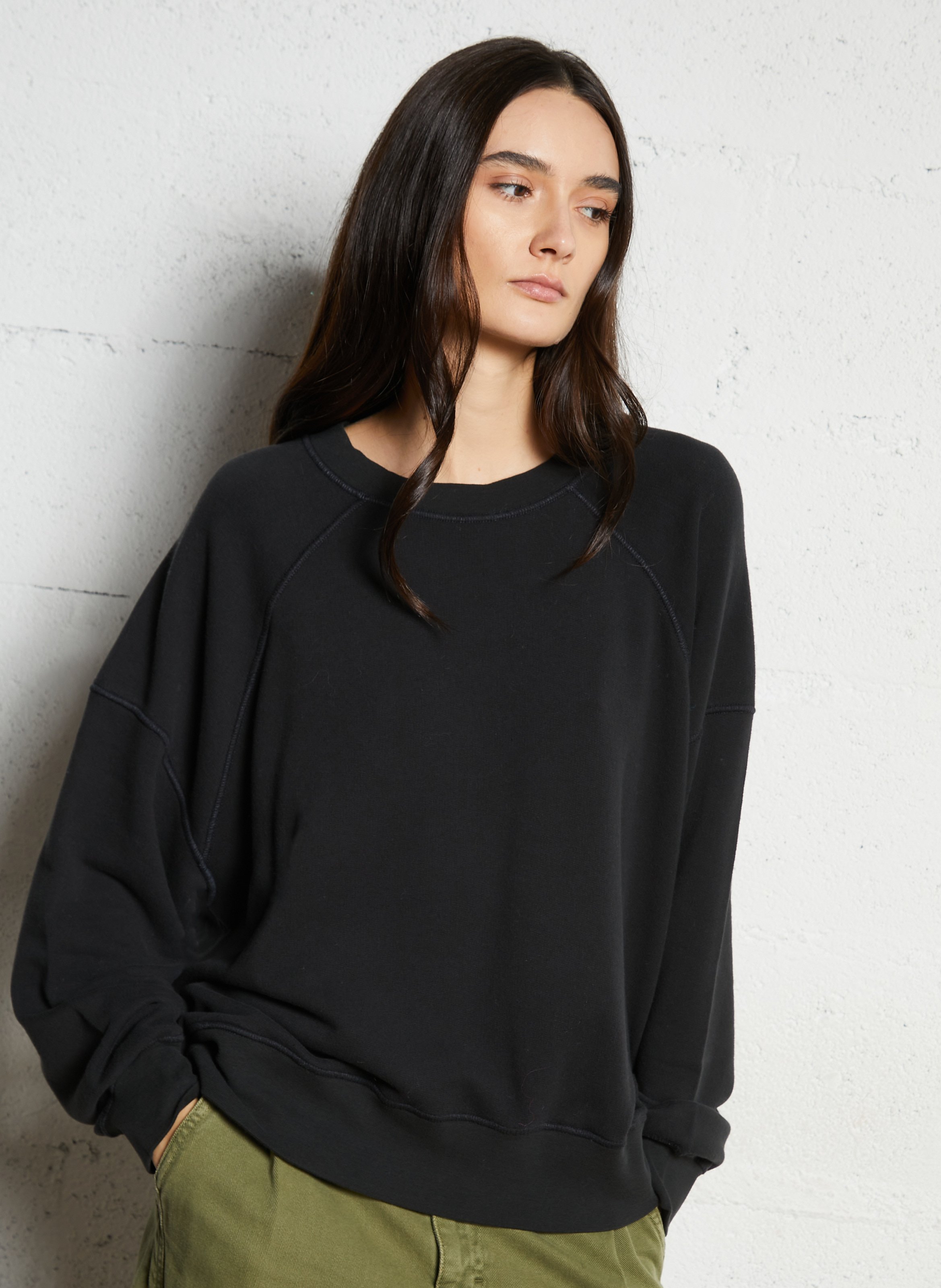 Sweat oversize col rond en coton mélangé atubay AMERICAN VINTAGE Noir