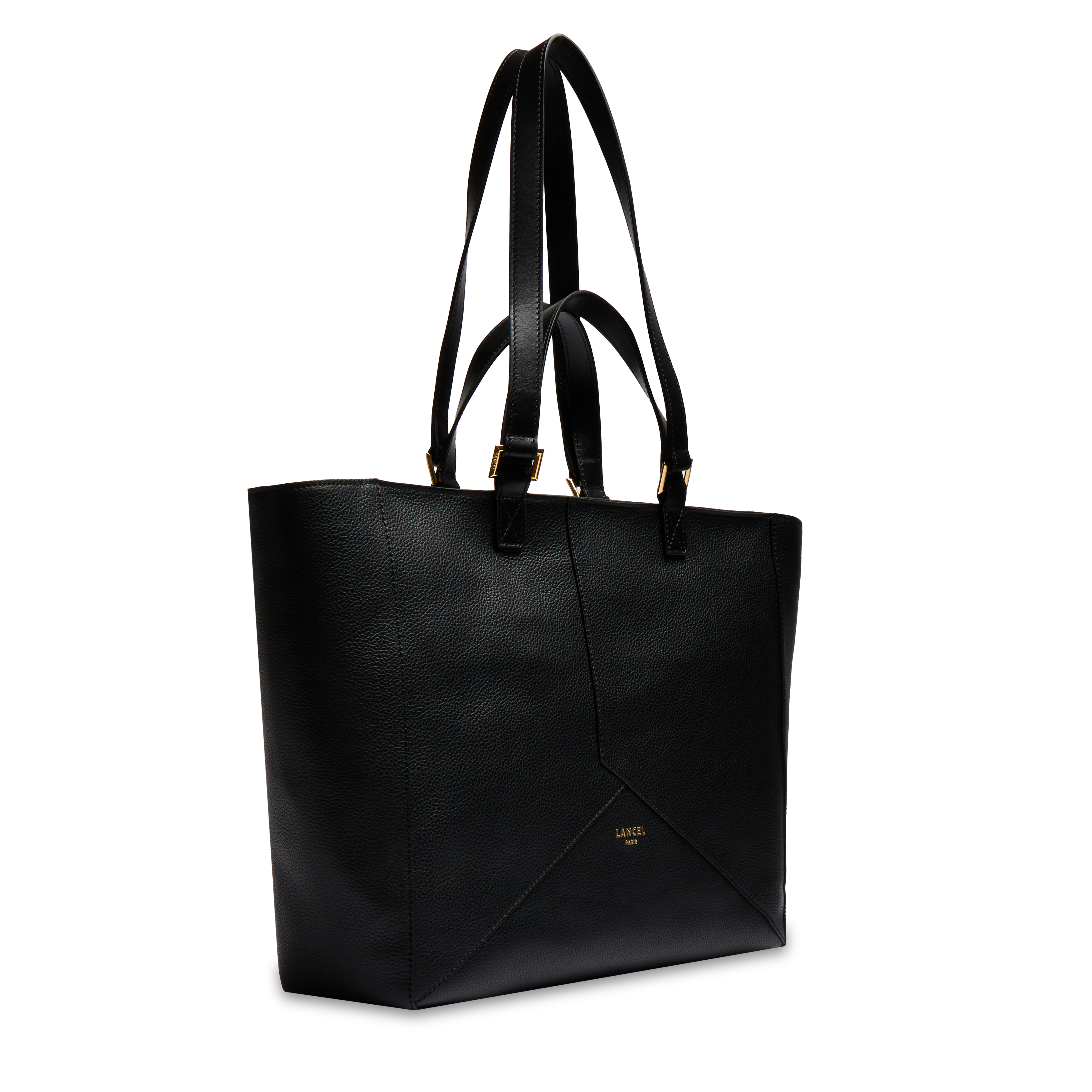 Sac cabas zippé m double porté enveloppe de lancel en cuir LANCEL Noir