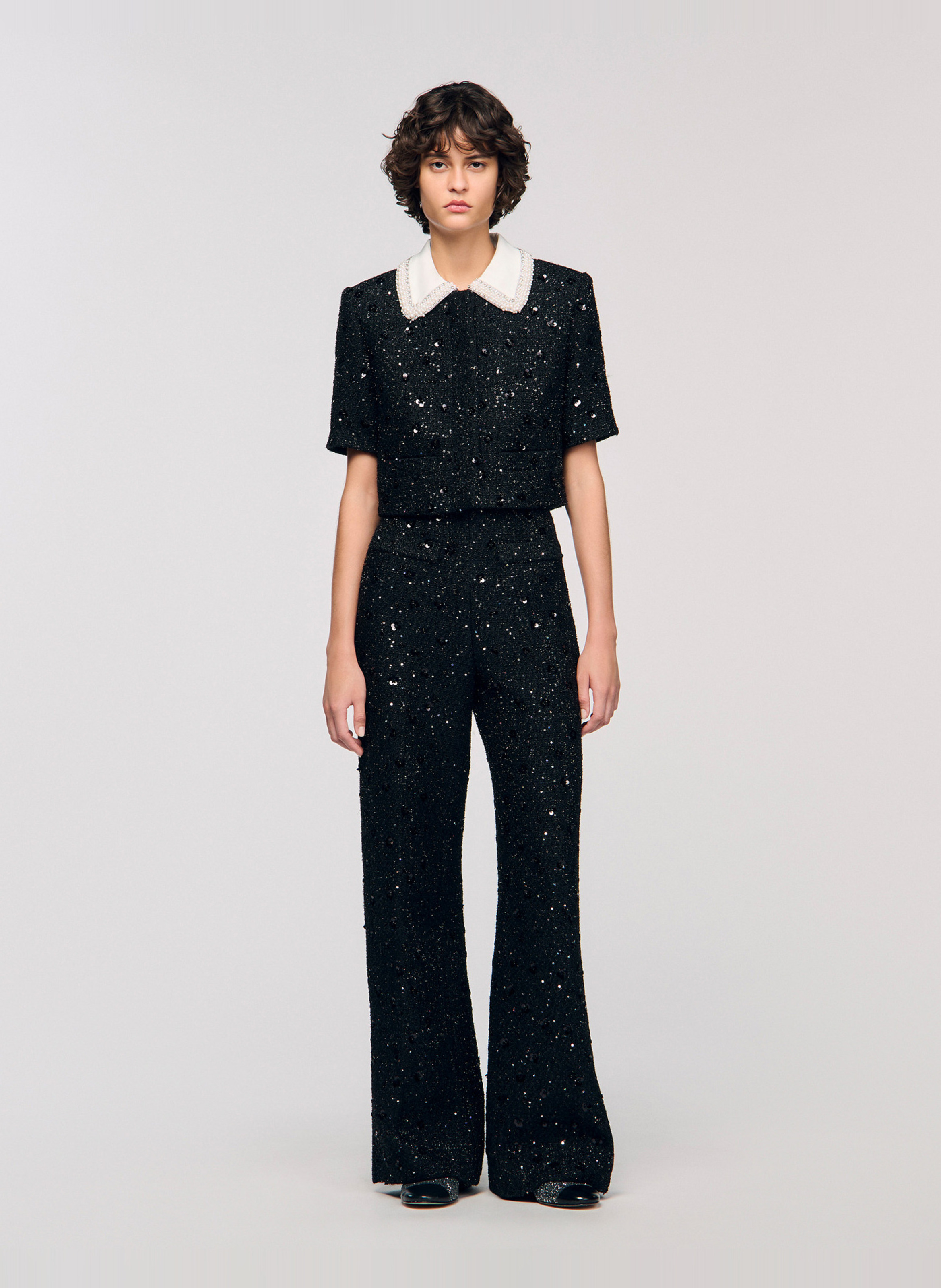 Veste courte en tweed sequins SANDRO Noir