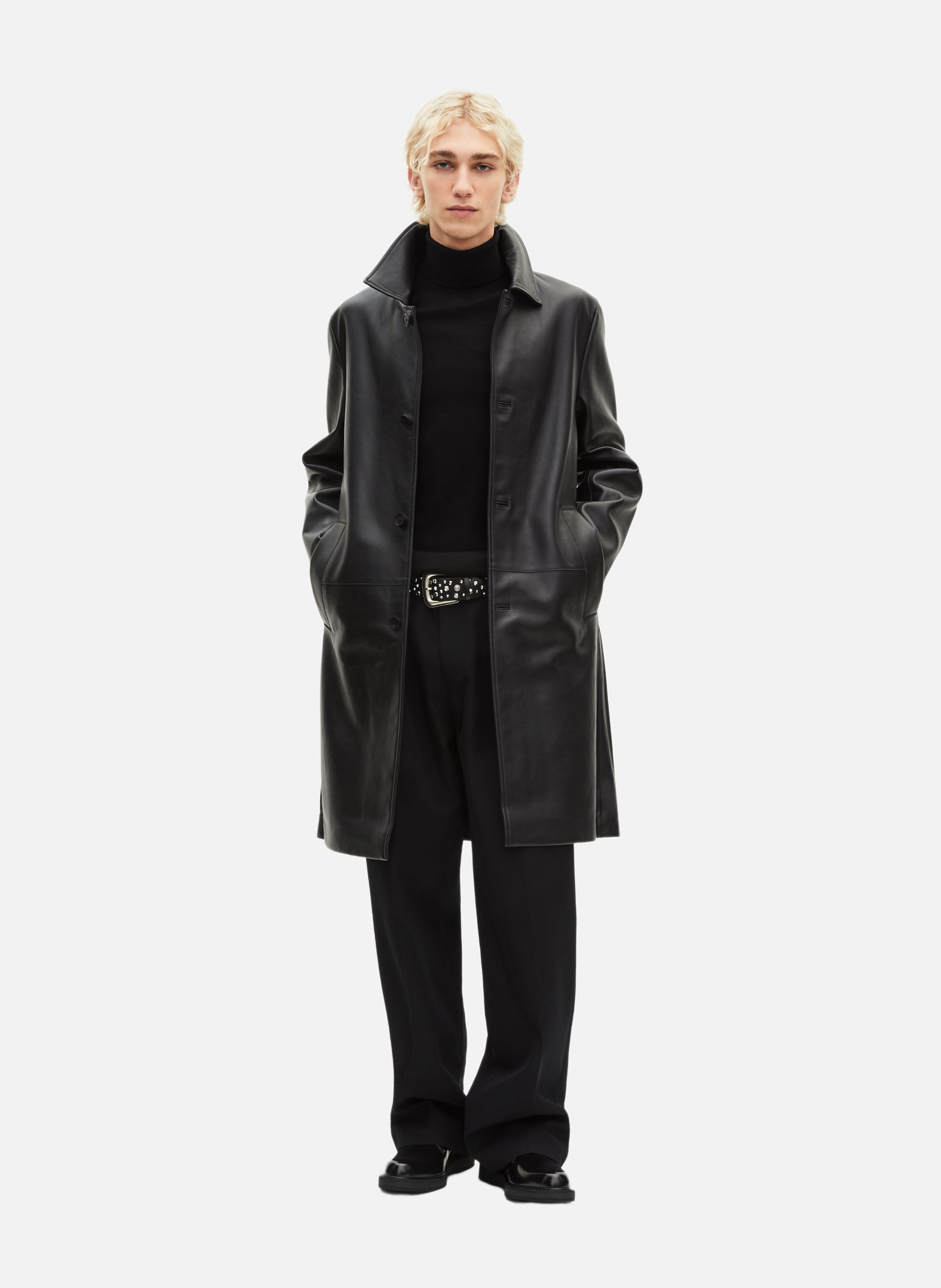 Manteau mi-long en cuir THE KOOPLES Noir