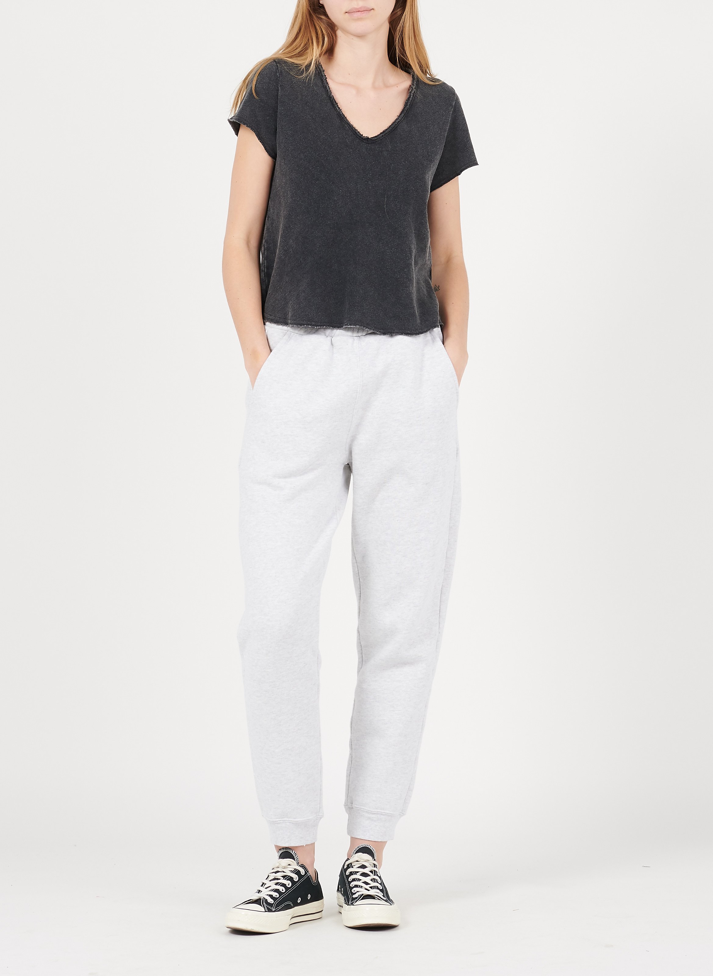 Tee-shirt droit col v en coton sonoma AMERICAN VINTAGE Noir