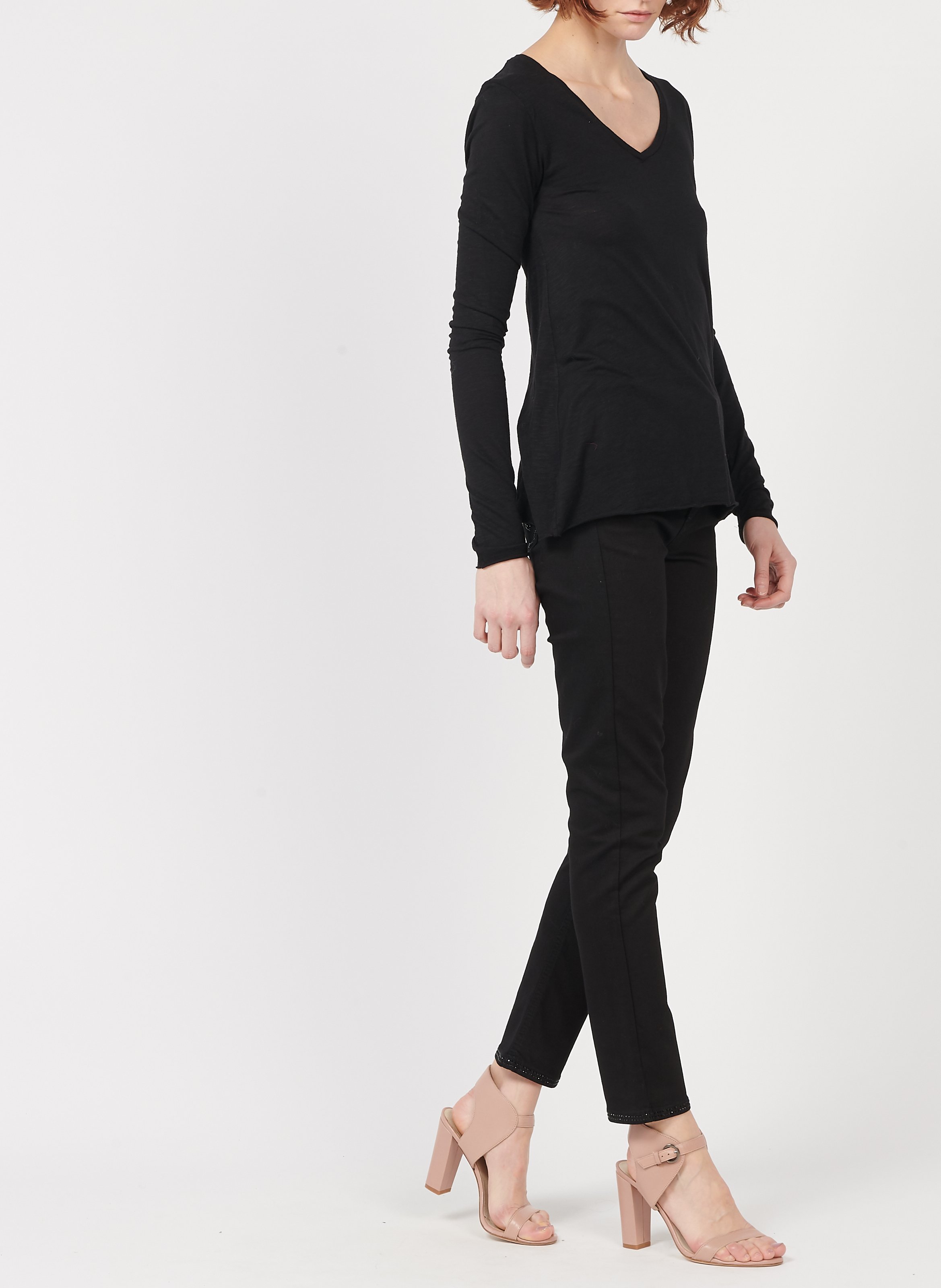 Tee-shirt col v en coton mélangé jacksonville AMERICAN VINTAGE Noir