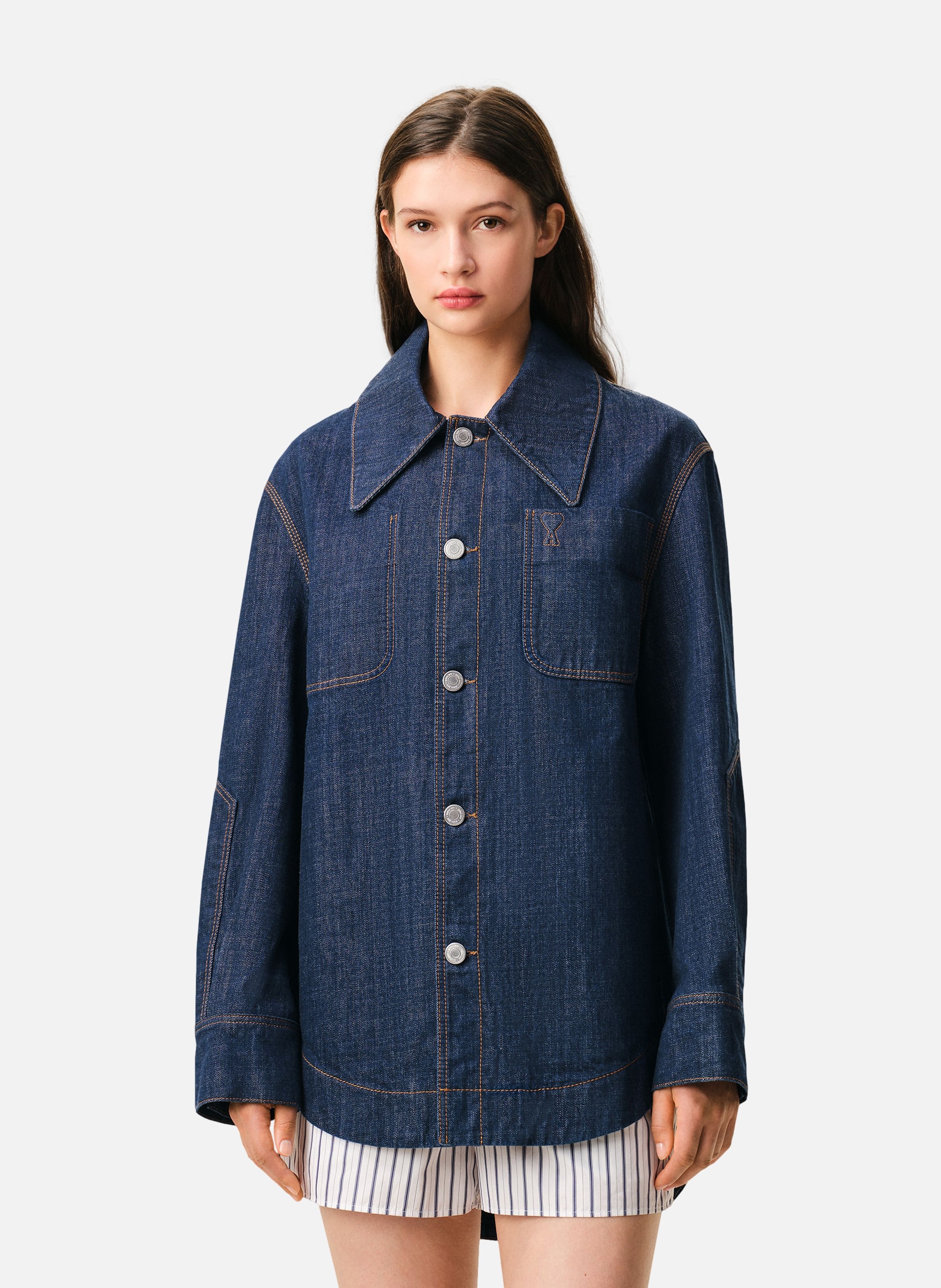 Surchemise worker ami de coeur unisexe en coton AMI PARIS Bleu