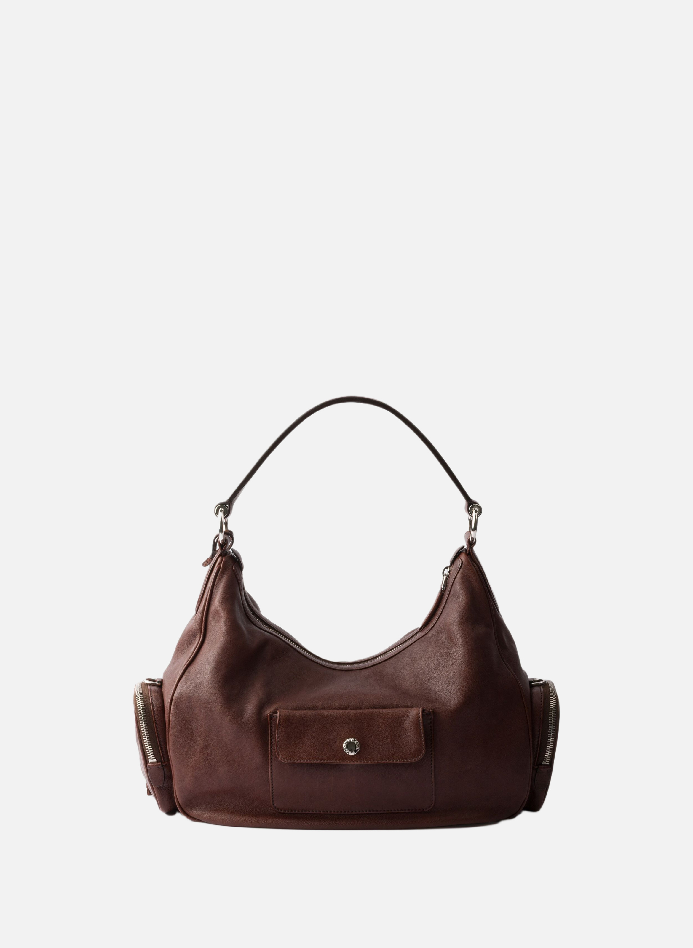Sac en cuir lavé de taille moyenne PRADA Marron