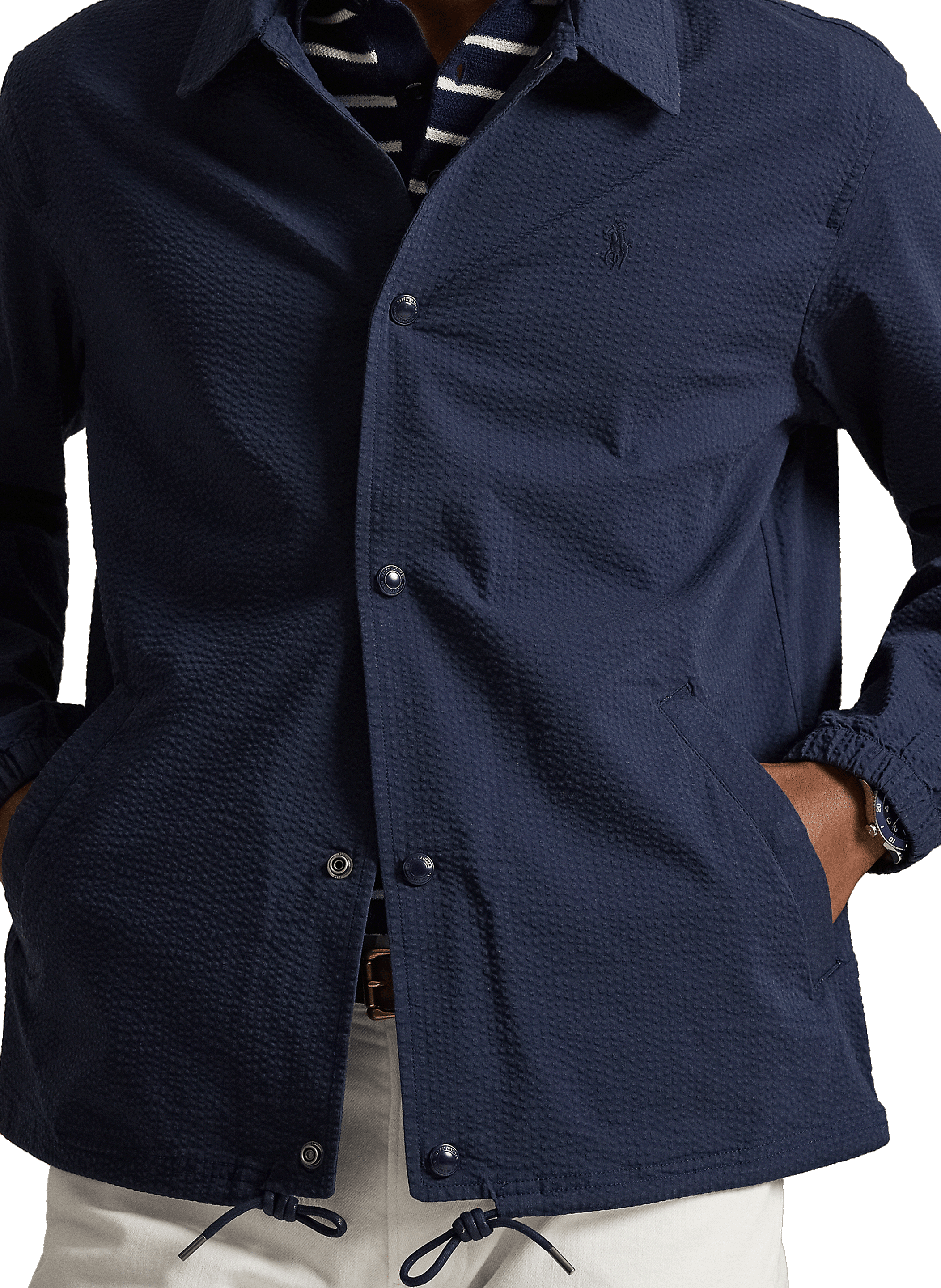 Straight Textured Cotton Blend Jacket POLO RALPH LAUREN Blue
