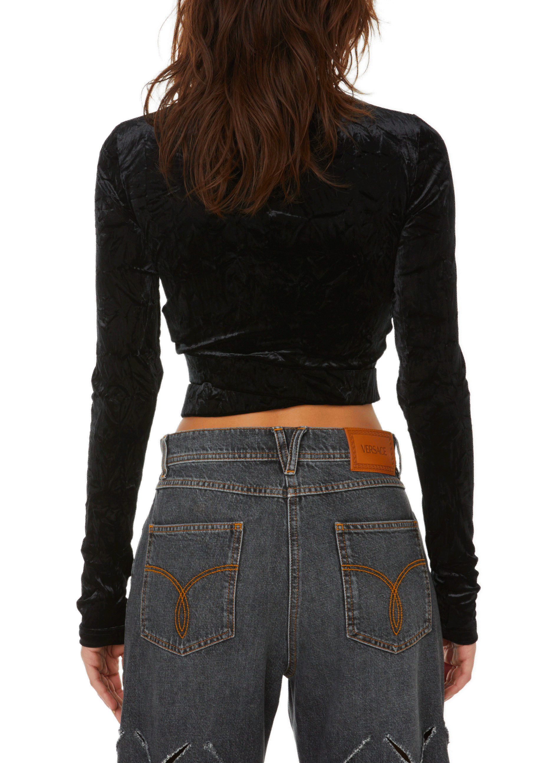 Crushed velvet crop top VERSACE Black