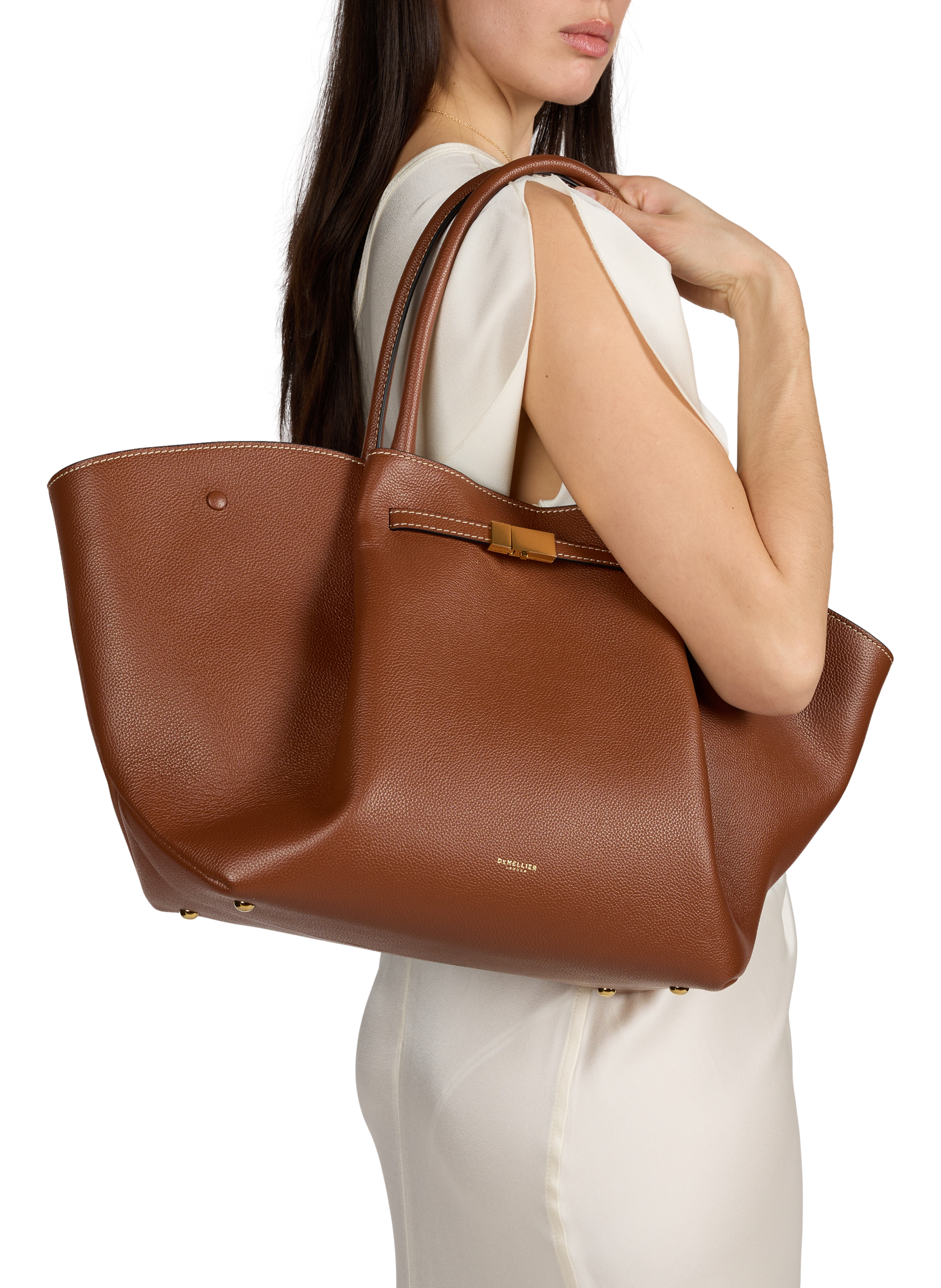 Striped leather handbag DEMELLIER LONDON Brown
