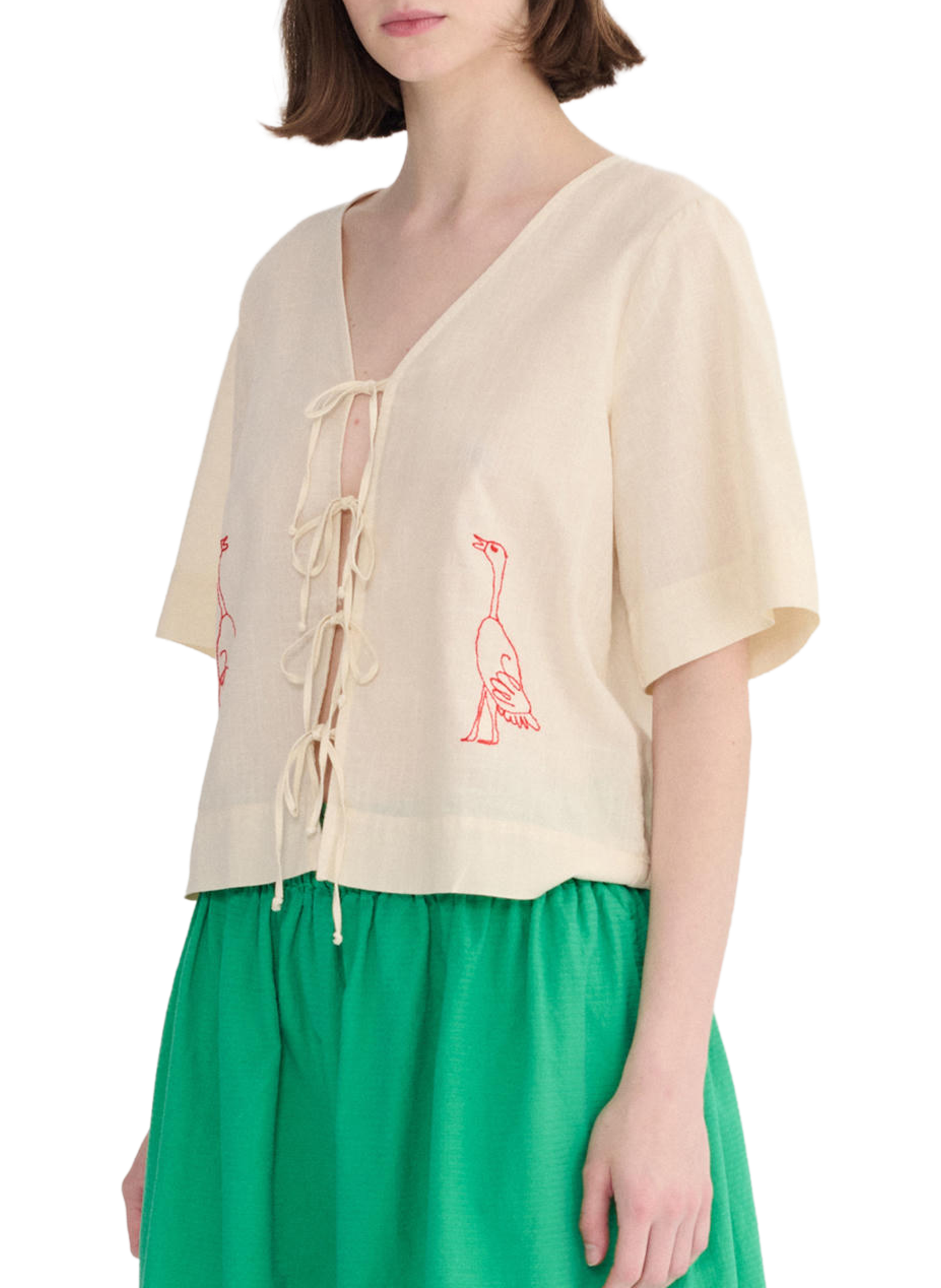 Blouse met strik en borduurwerk BOBO CHOSES Beige