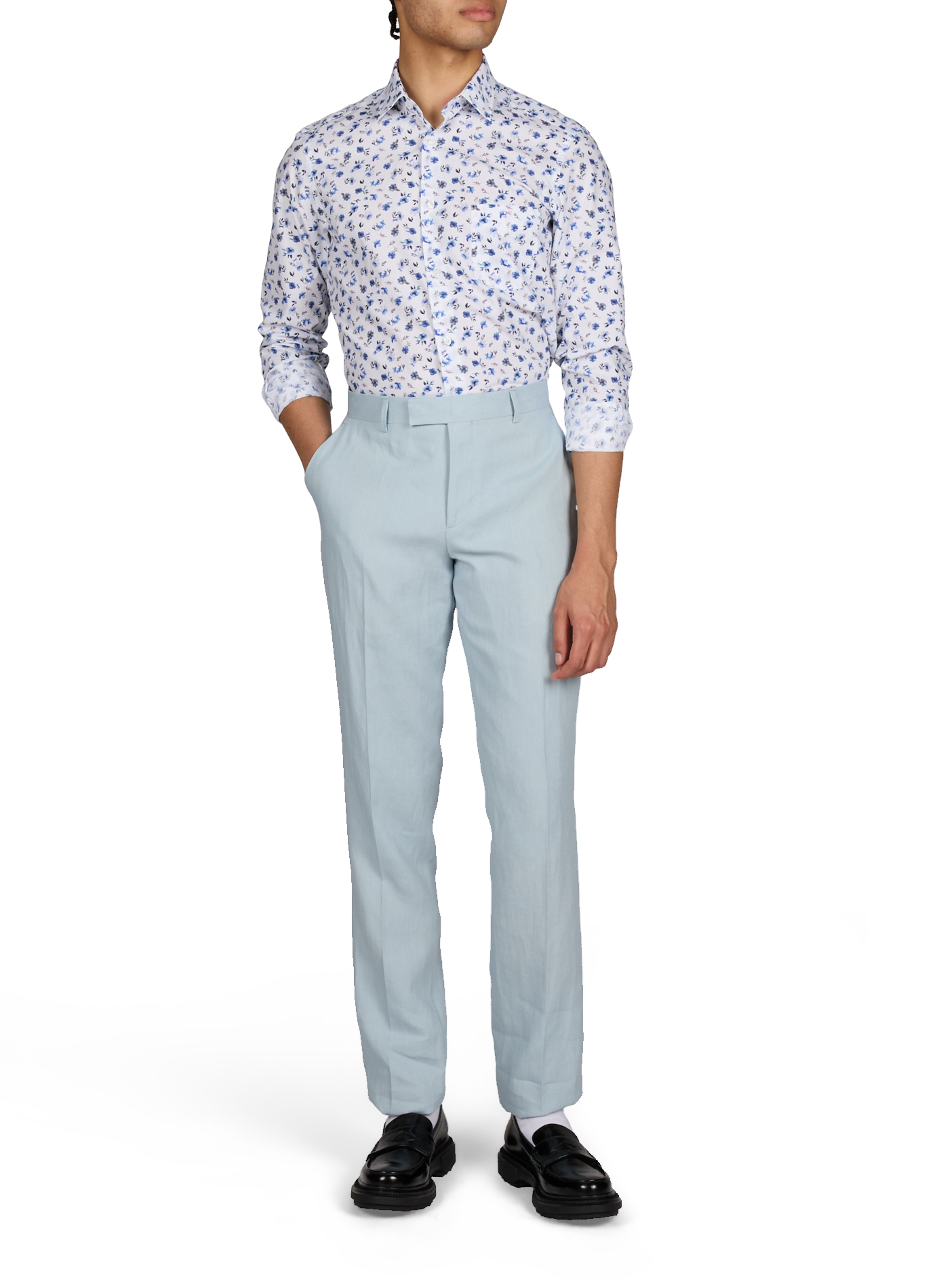 Chemise en popeline de coton imprimé floral  EDEN PARK Bleu