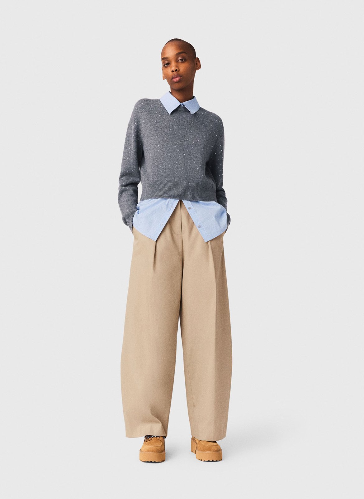 Pantalon large ballon en coton MAJE Beige
