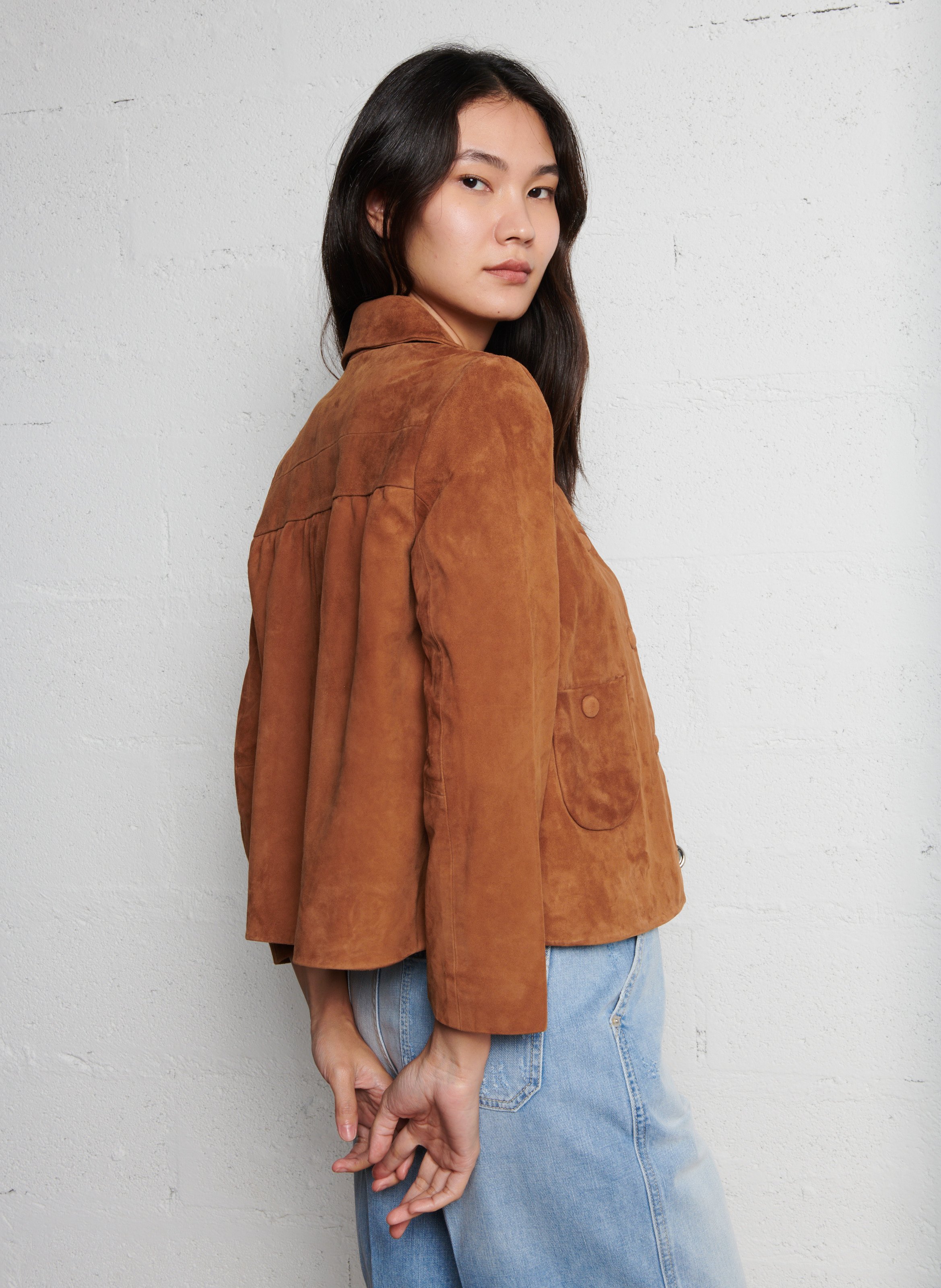 Veste courte en cuir velours milas BA&SH Marron
