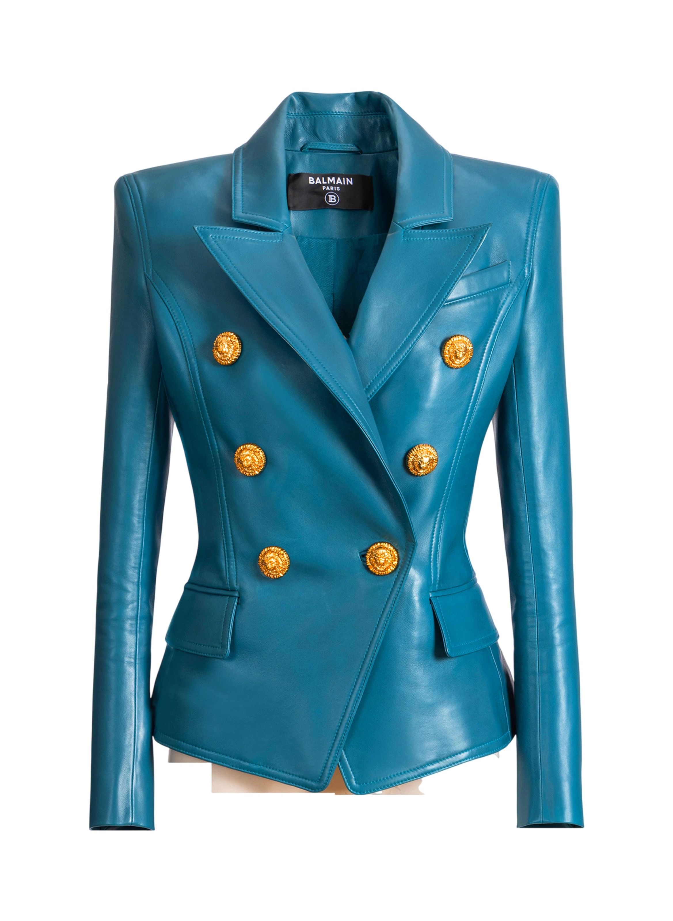Veste 6 boutons en cuir BALMAIN Bleu