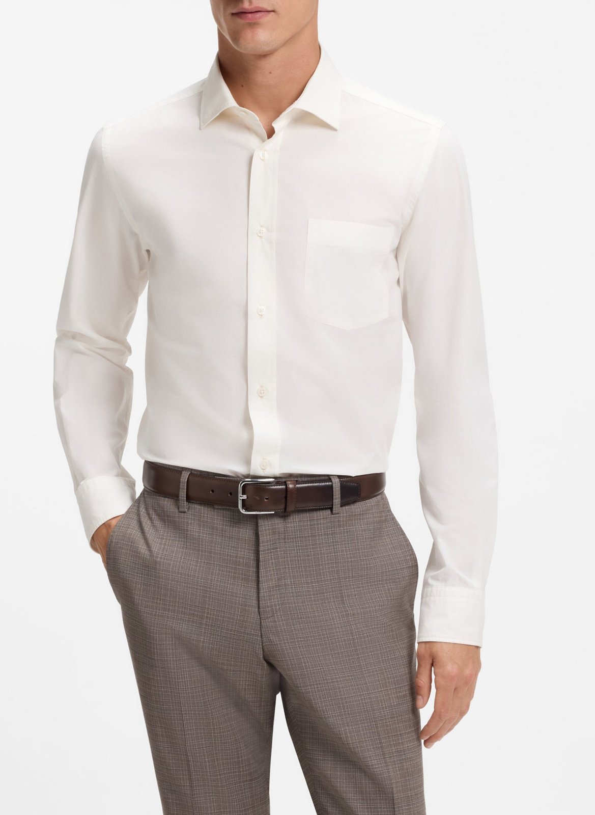 Chemise en coton col classique BOSS Beige