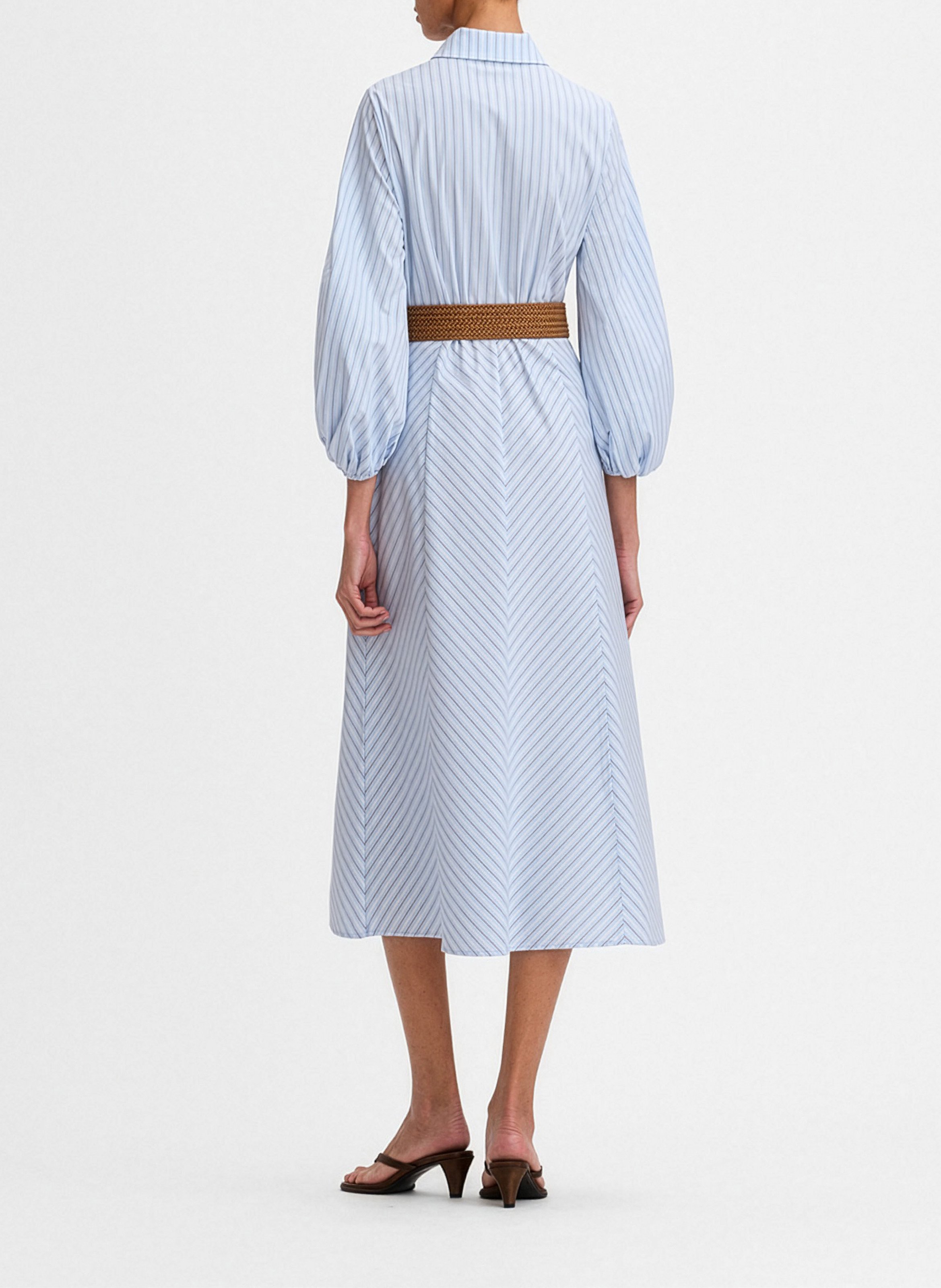 Robe chemise col classique en coton mélangé rayé prune SIMORRA Bleu