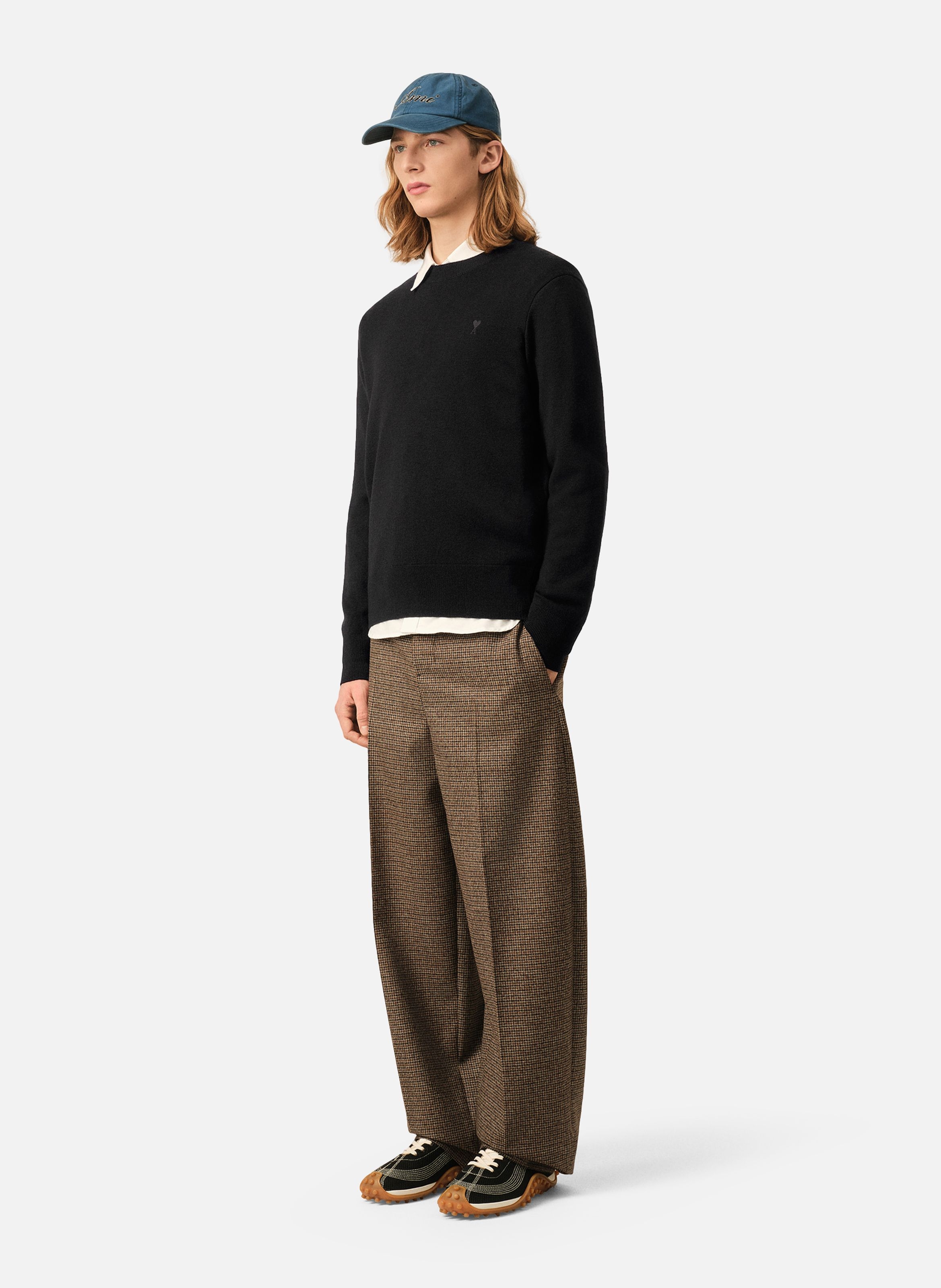 Pull col rond ami de coeur en laine AMI PARIS Noir
