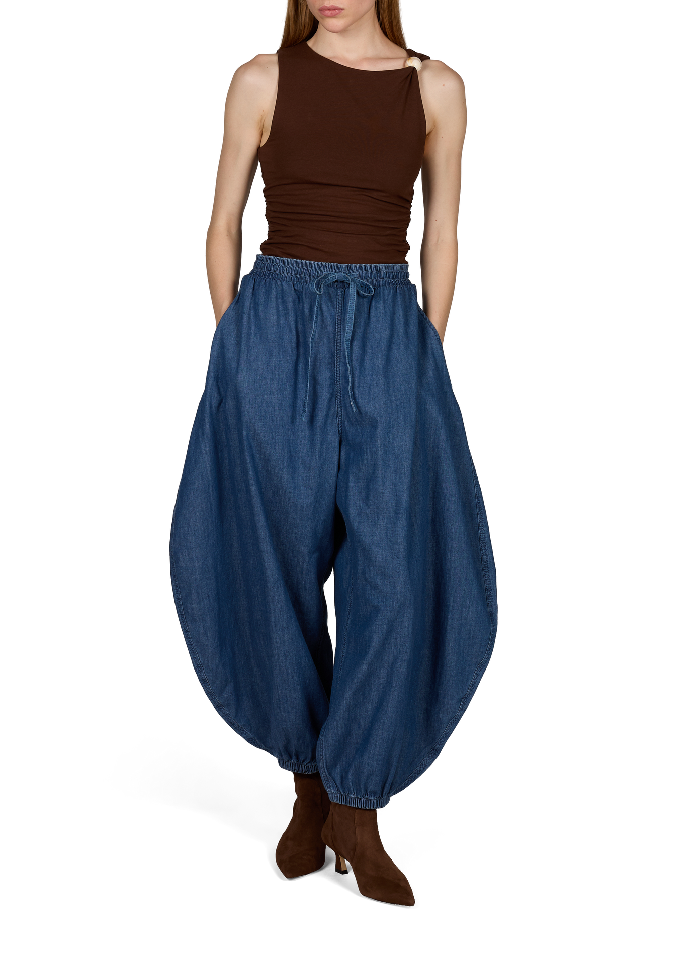 Pantalon boule en coton TOPSHOP Bleu