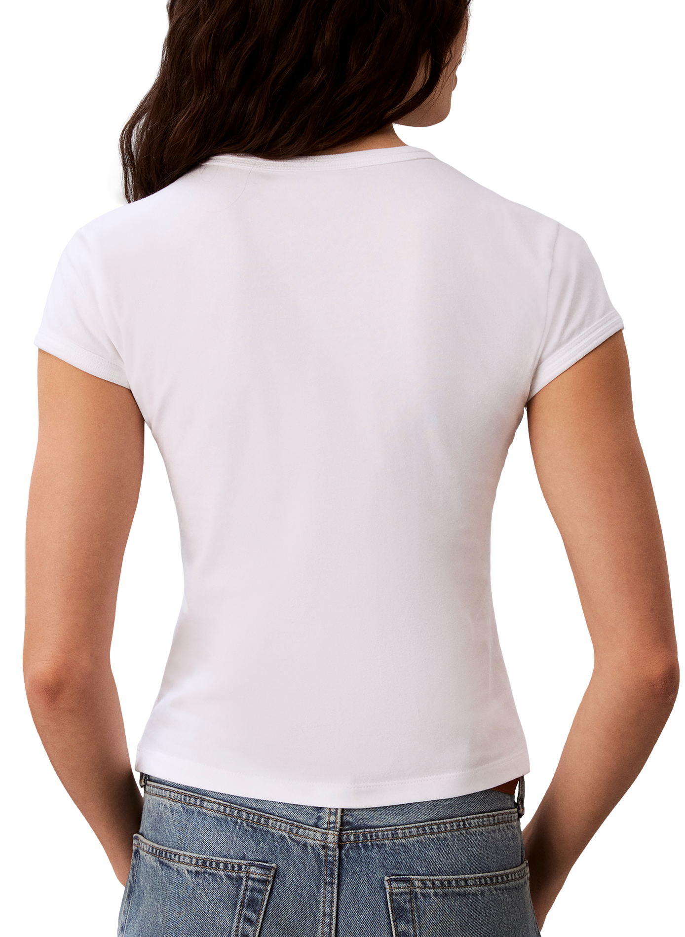 T-shirt moulant à logo en coton mélangé CALVIN KLEIN Blanc