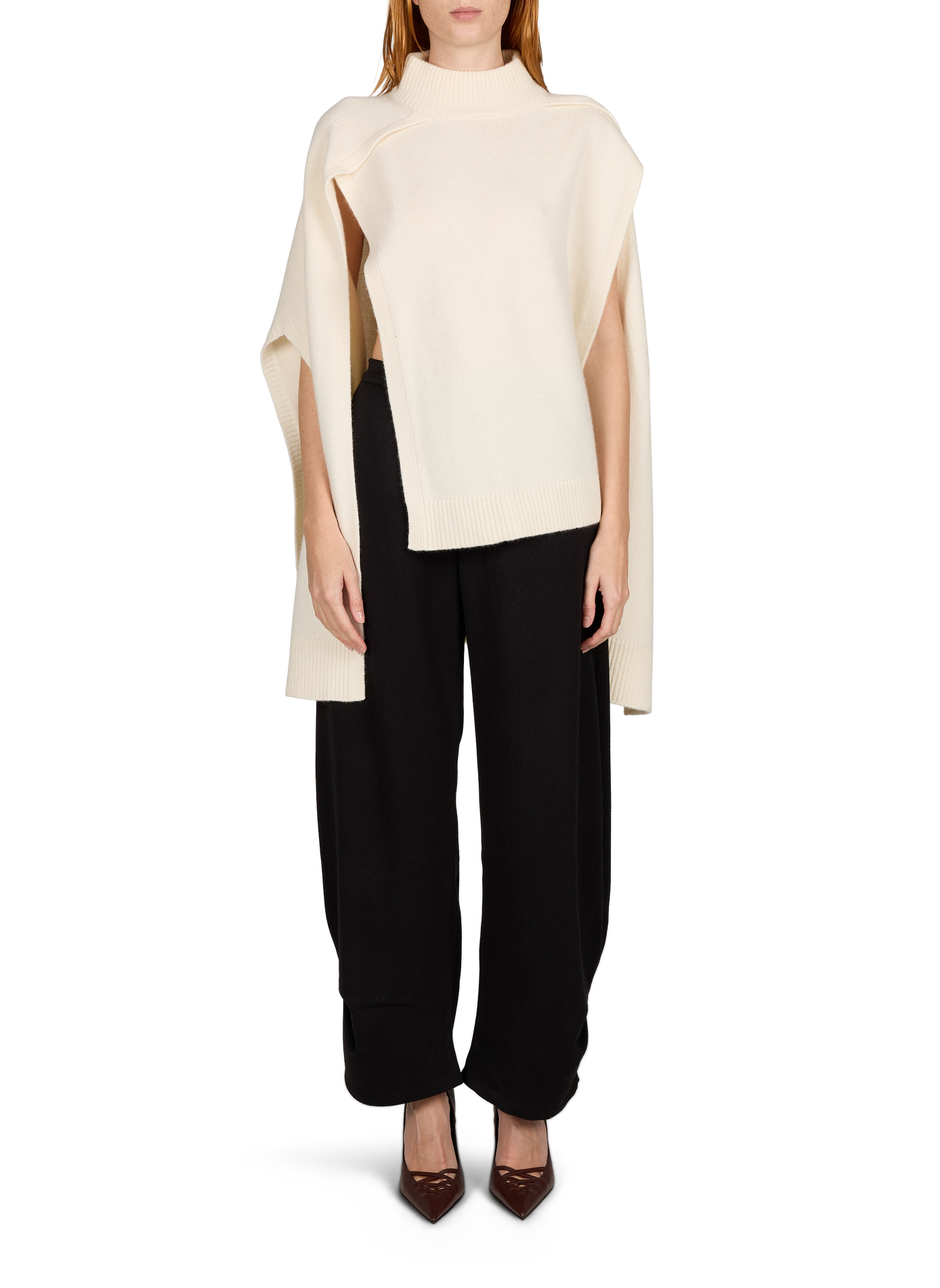 Weiter asymmetrischer Wollpullover SOURCE UNKNOWN Beige