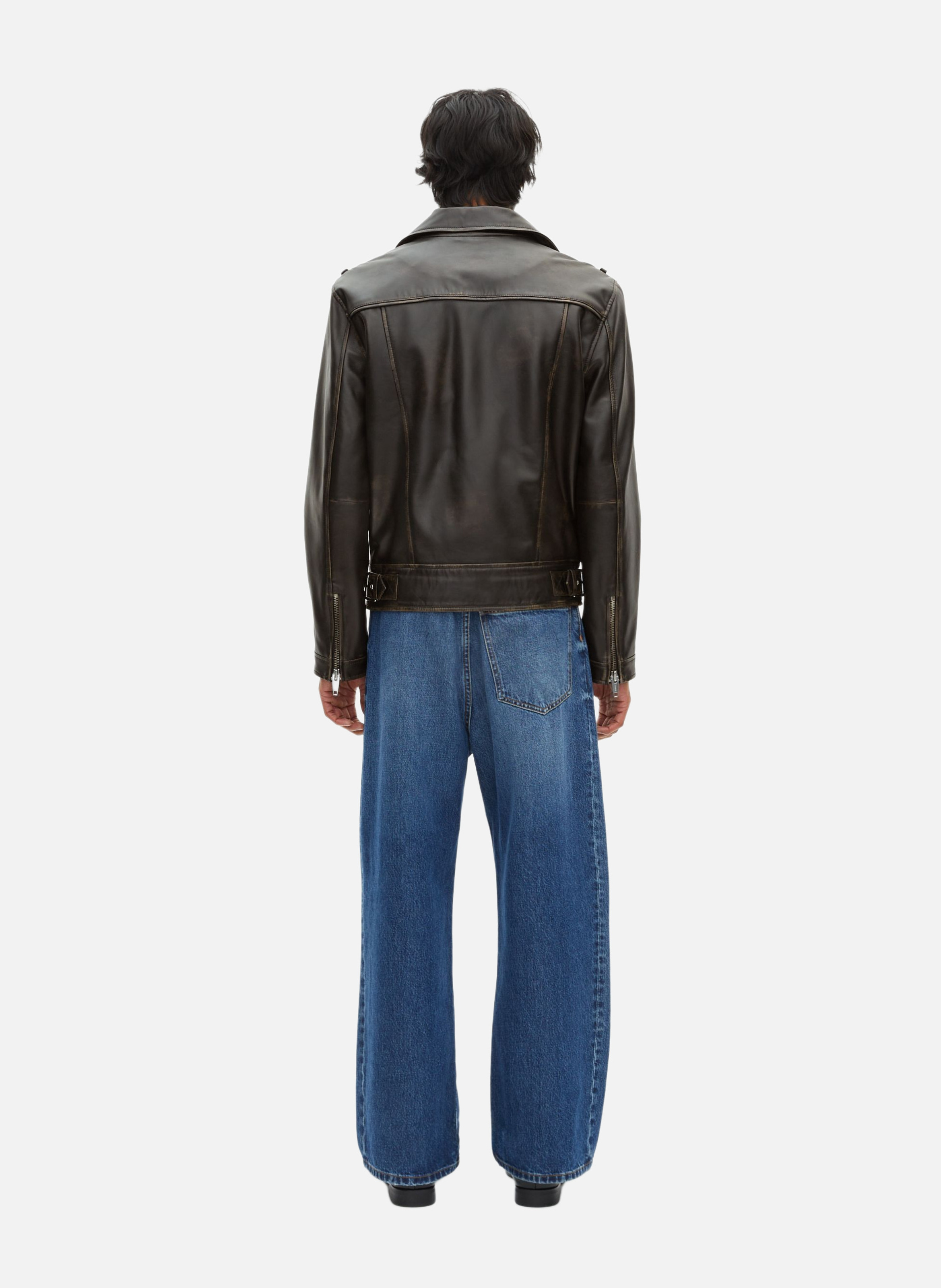 Blouson style biker en cuir THE KOOPLES Noir