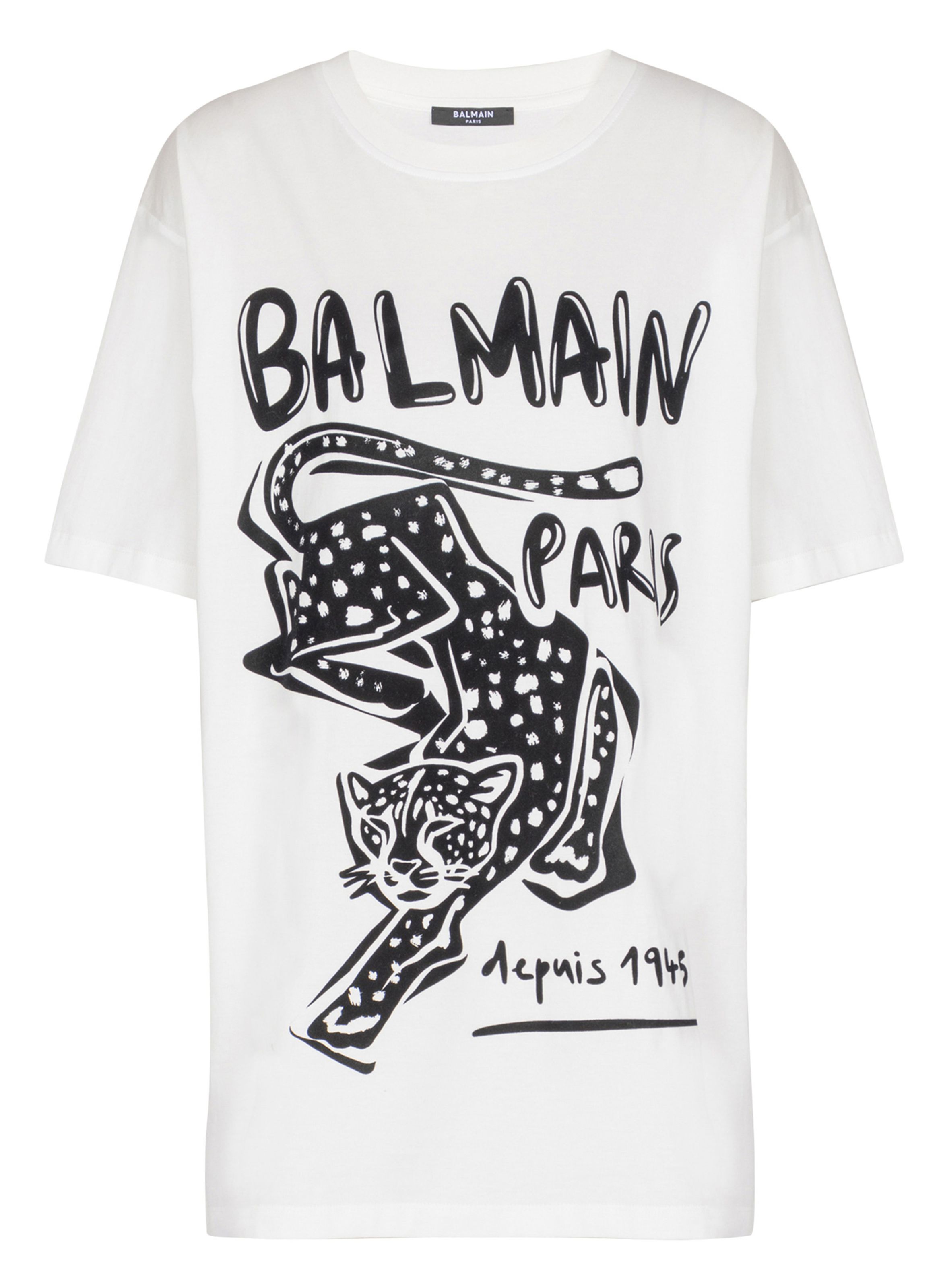 BALMAIN T-shirt à manches courtes imprimé léopard Blanc