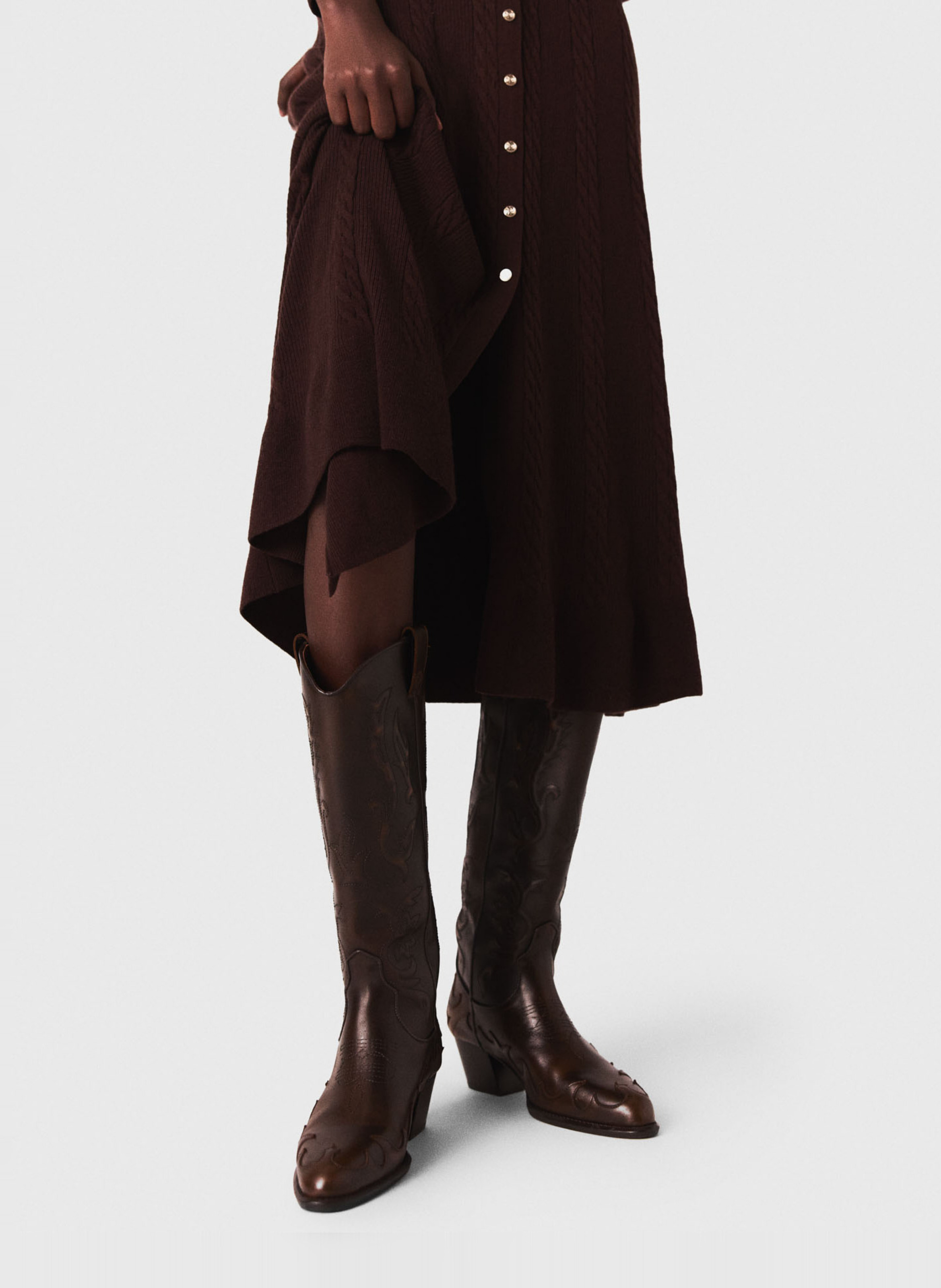 Robe mi-longue boutonnée Marron