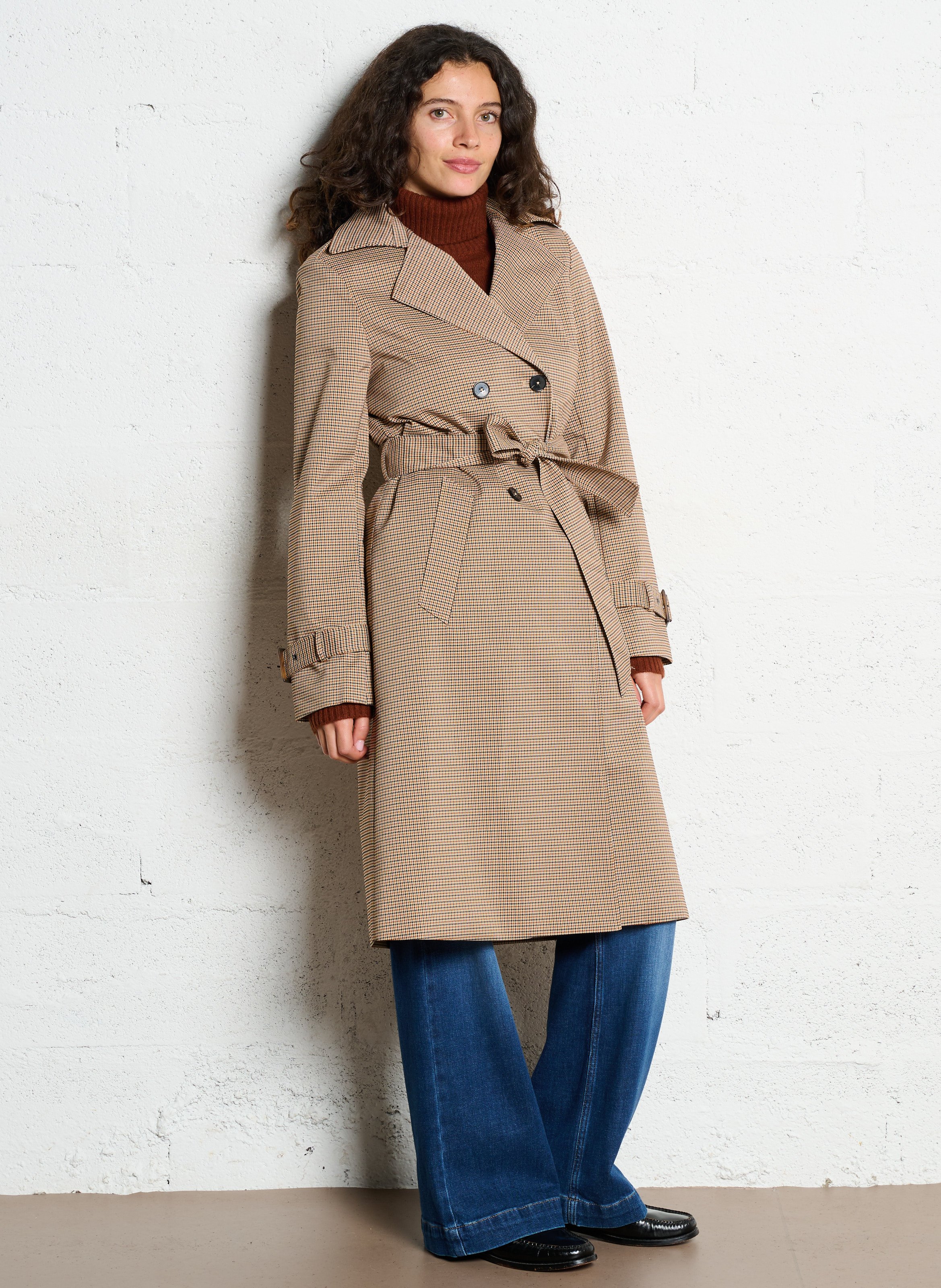 Trench col tailleur à carreaux IKKS Marron