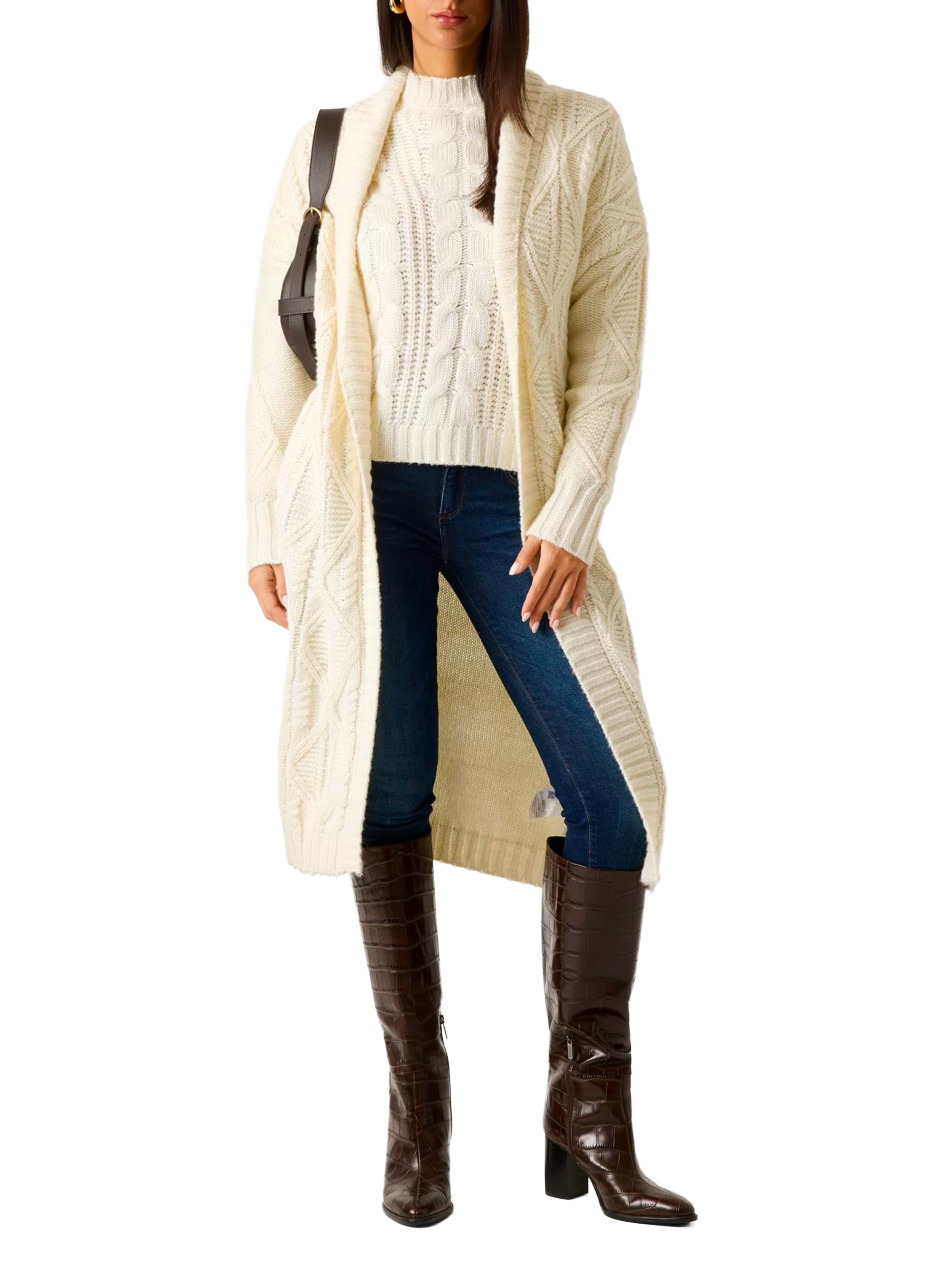 Pull maille torsadée en laine mélangée GUESS Beige