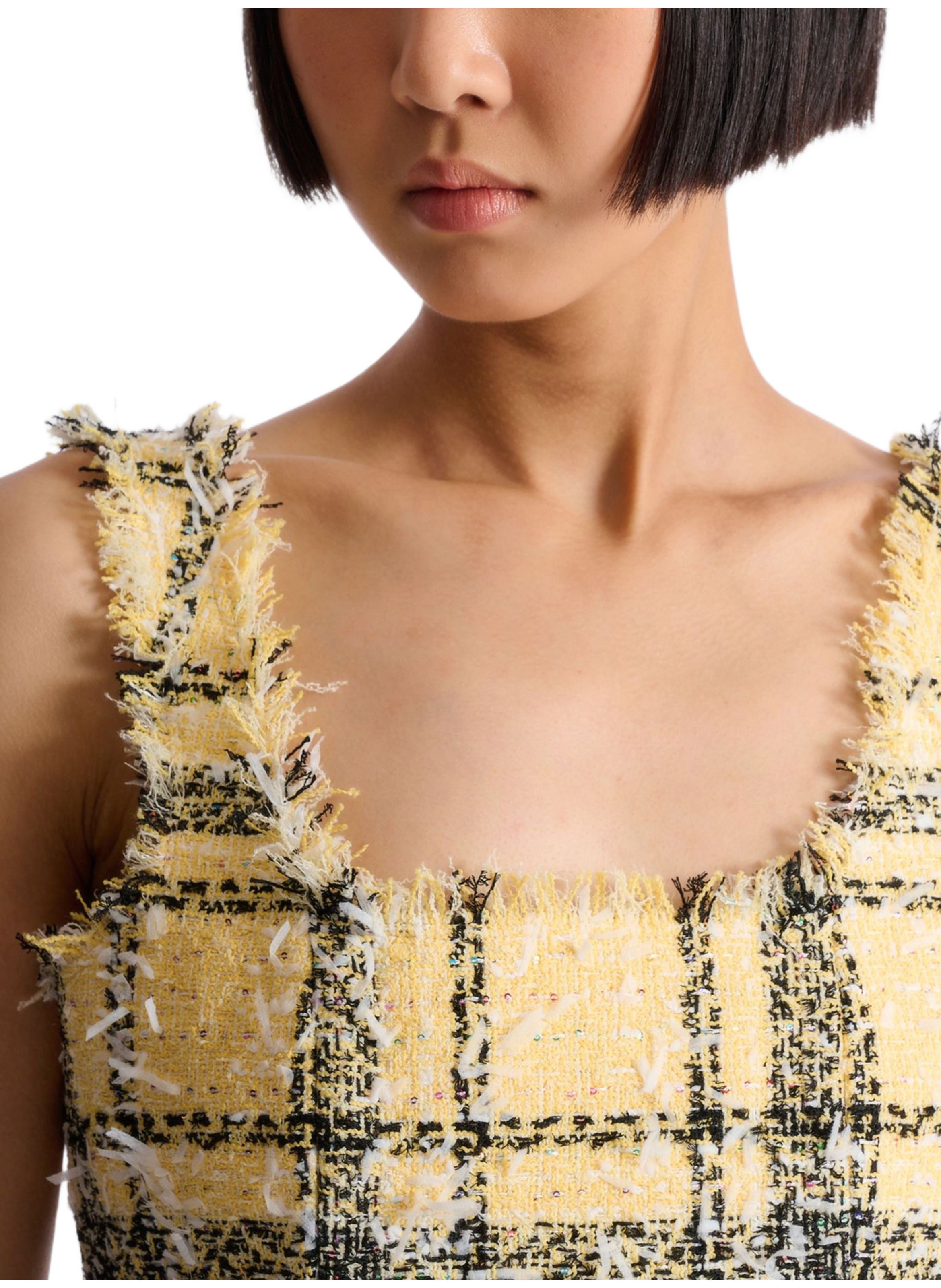 Top court en tweed tartan à paillettes BALMAIN Jaune