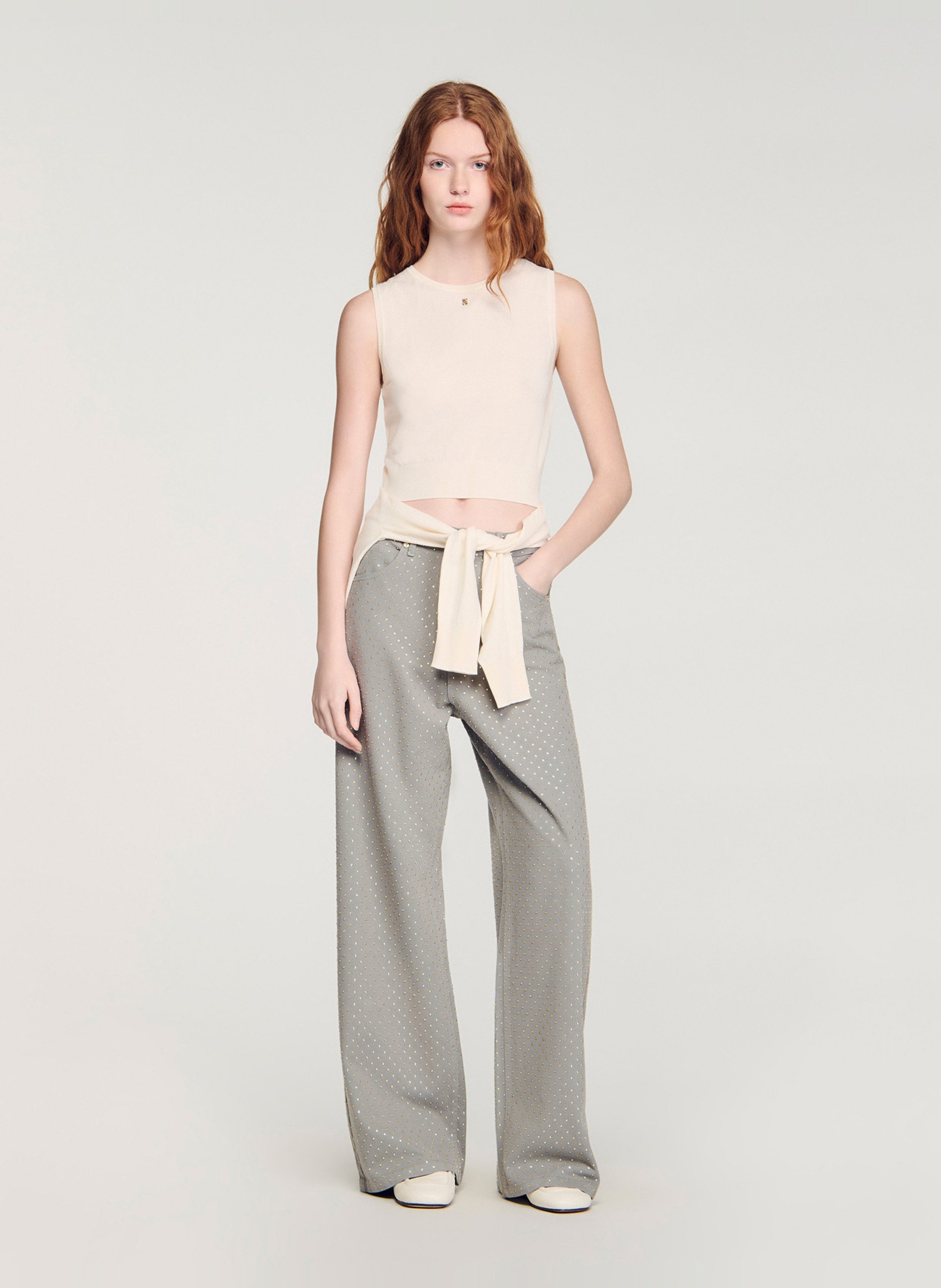 Top col rond en cootn mélangé SANDRO Beige