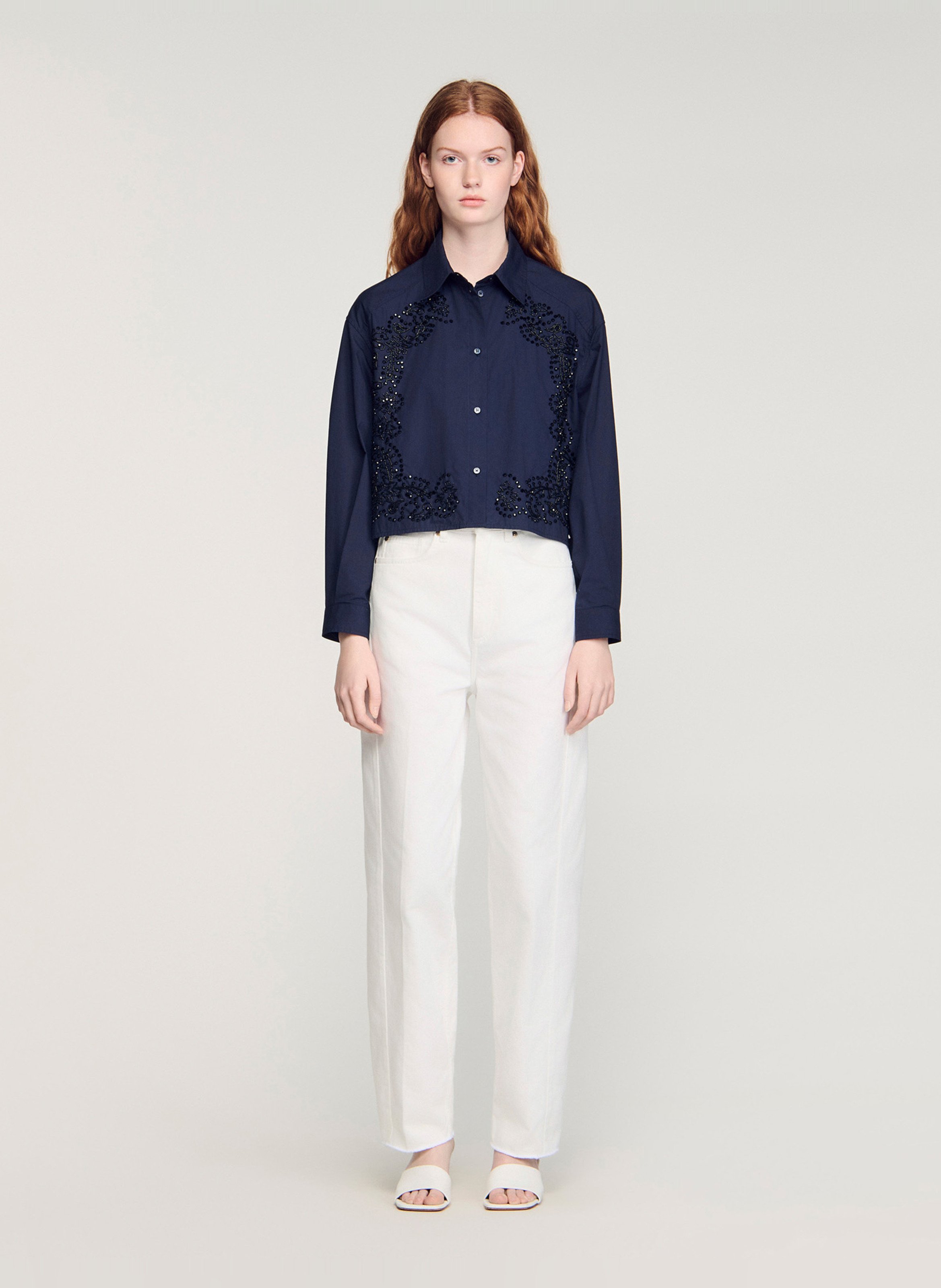 Chemise asymétrique ample à strass SANDRO Bleu