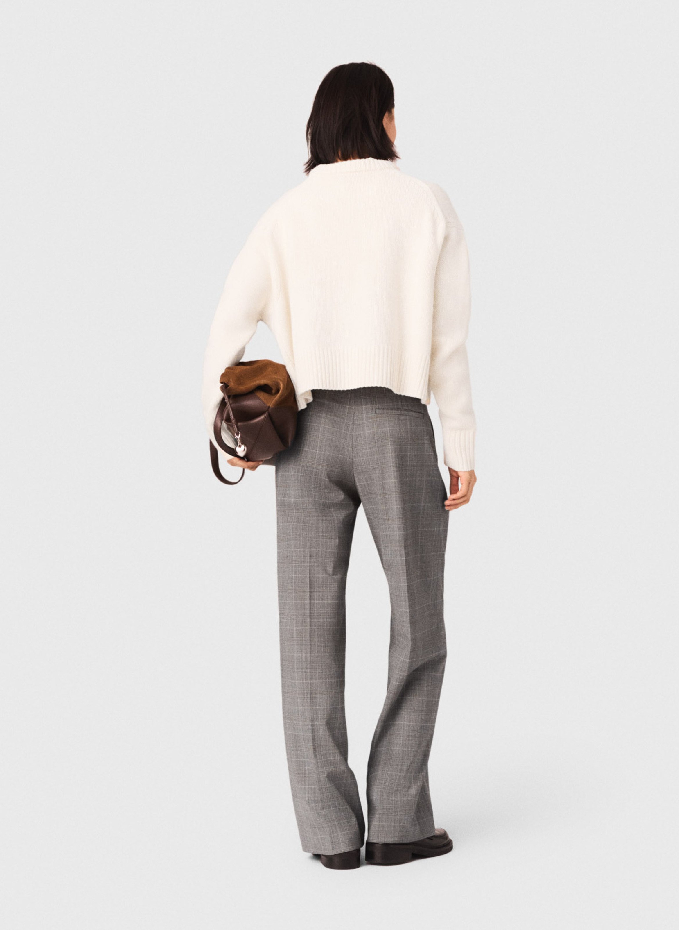 Pantalon palazzo en laine mélangée à carreaux MAJE Gris