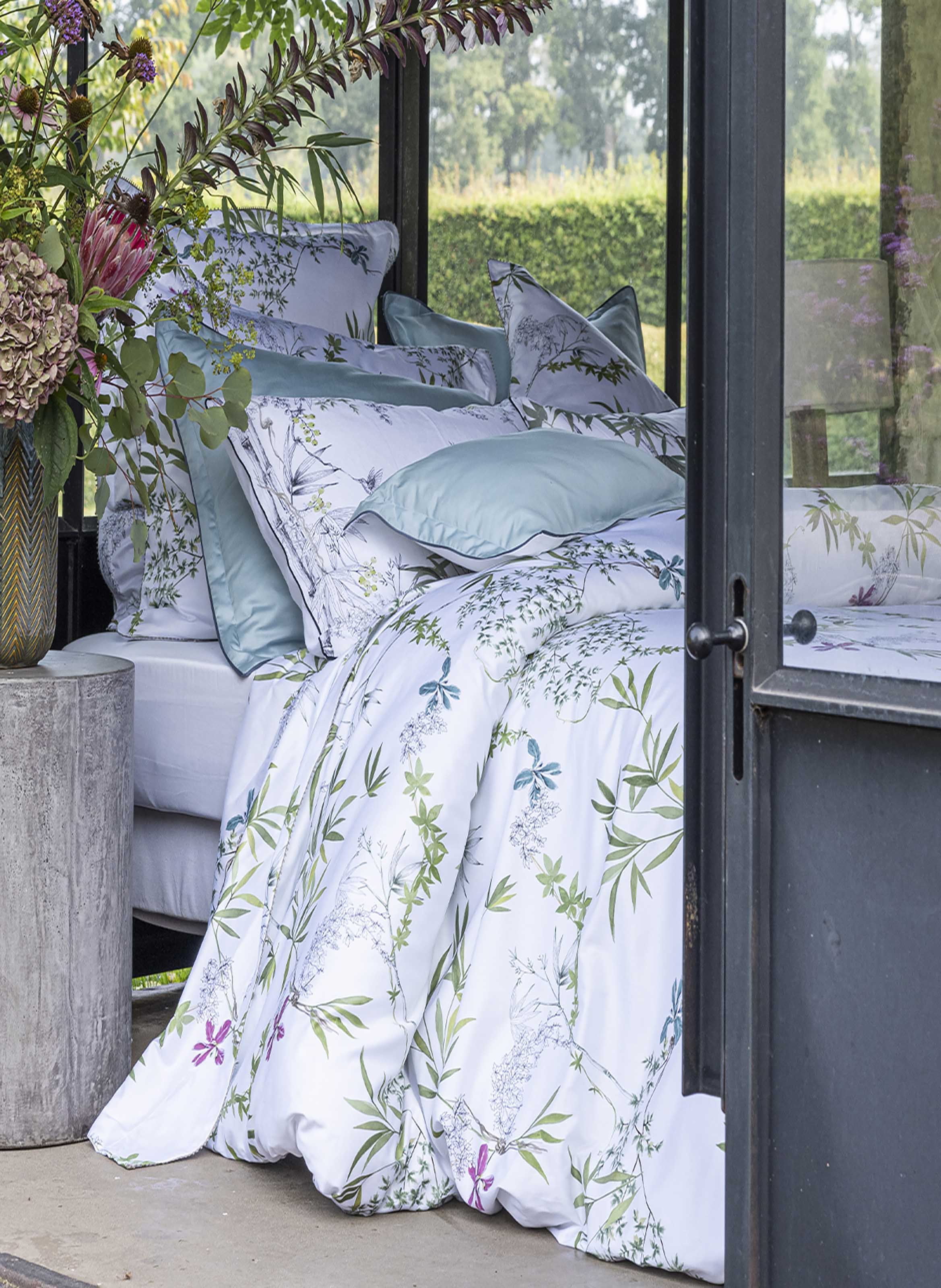 Drap plat imprimé en satin de coton bio, matin ALEXANDRE TURPAULT Blanc