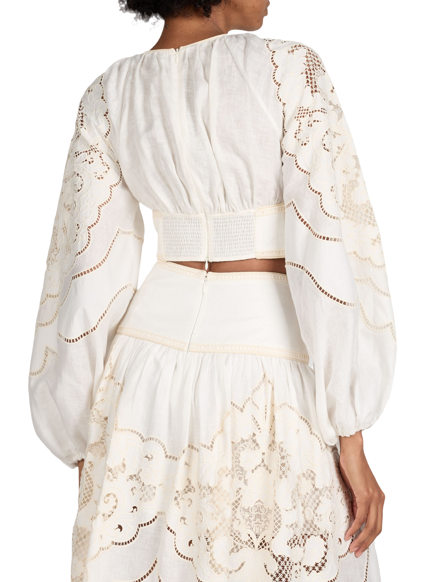 Top brodé à col rond en lin ZIMMERMANN Blanc